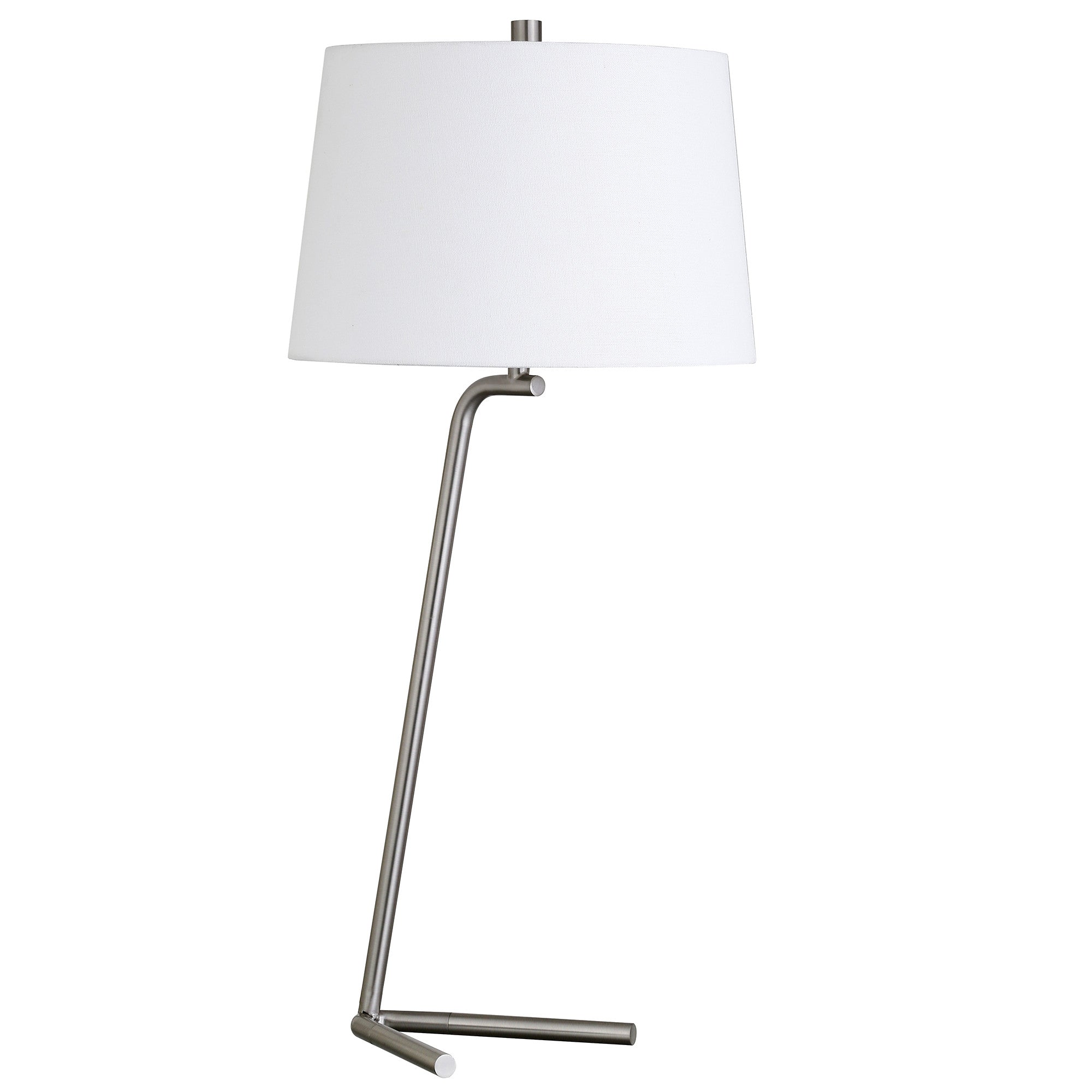 28" Silver Metal Table Lamp With White Drum Shade