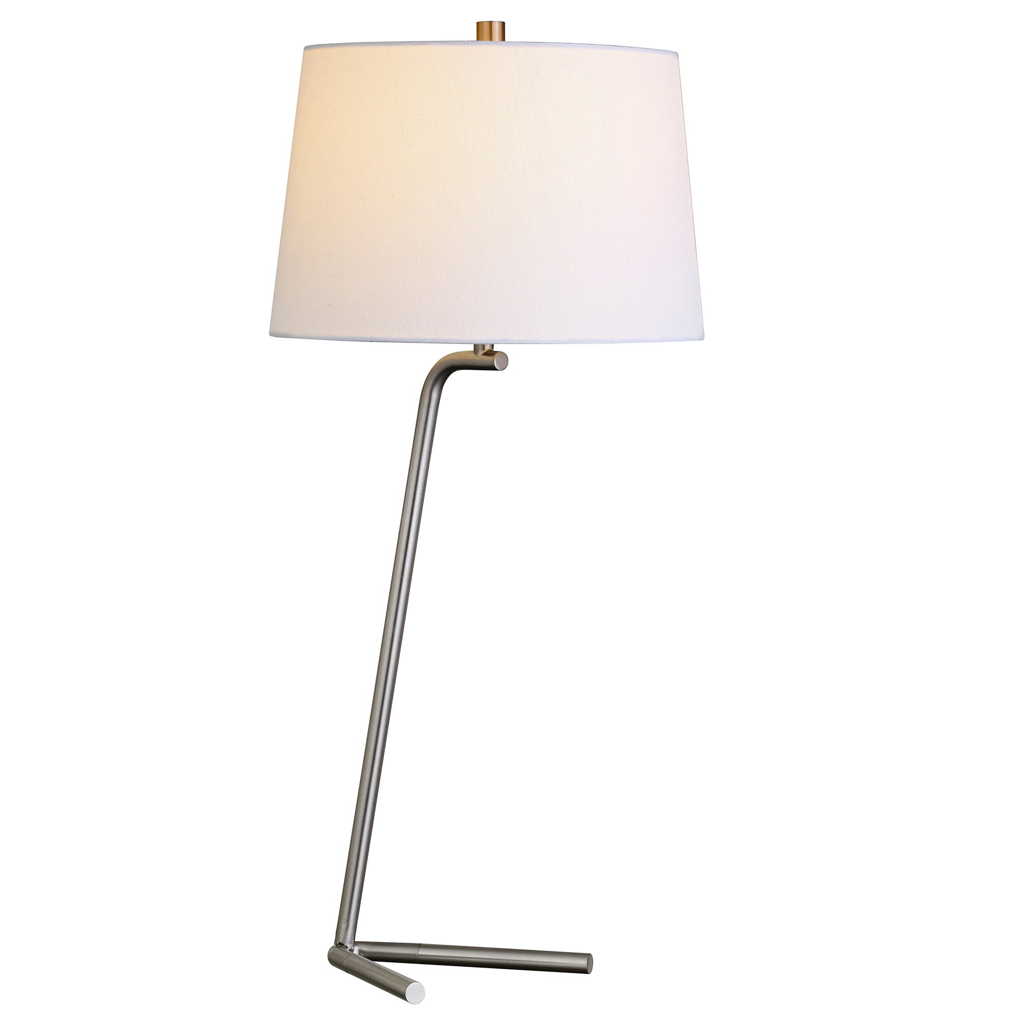 28" Silver Metal Table Lamp With White Drum Shade