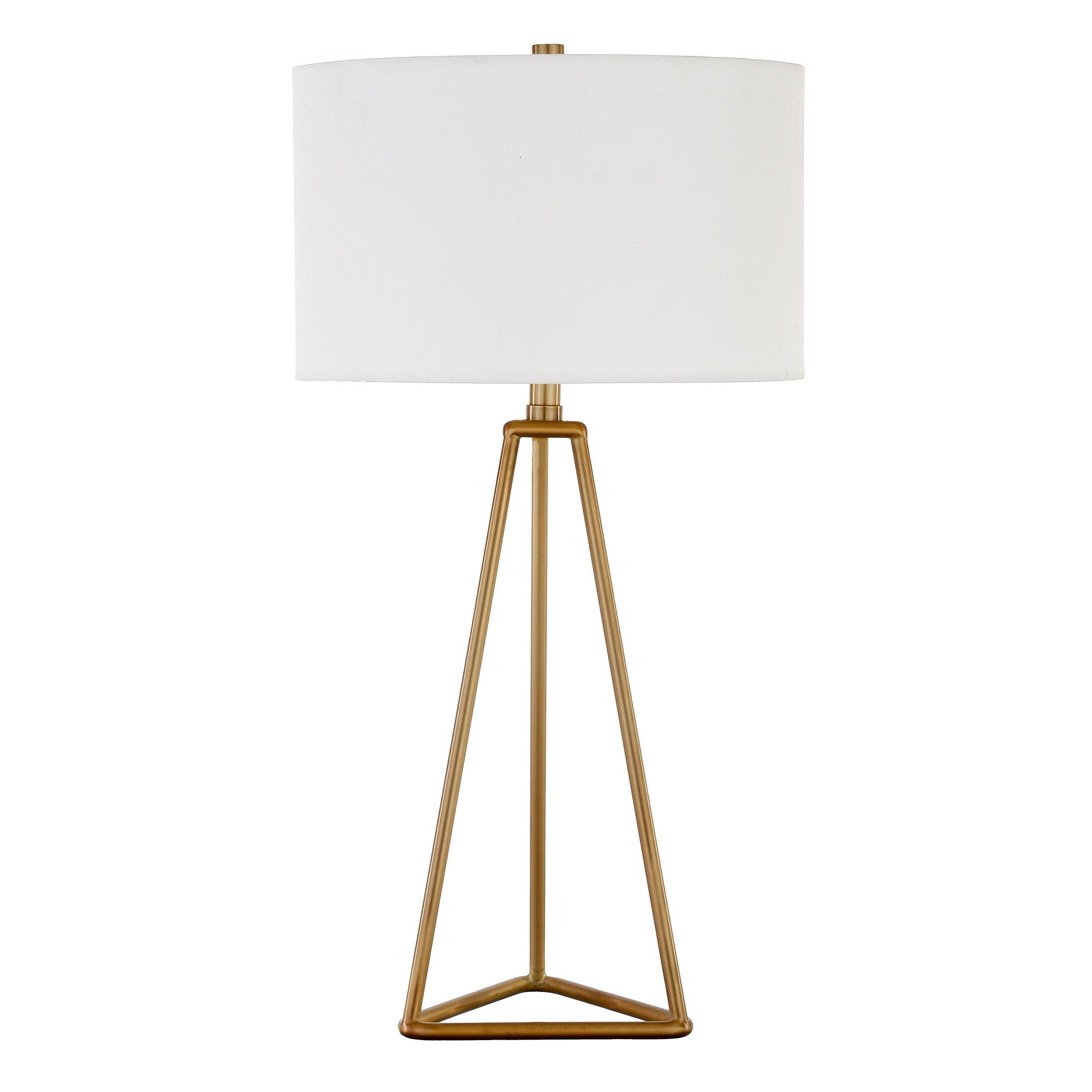26" Gold Metal Table Lamp With White Drum Shade