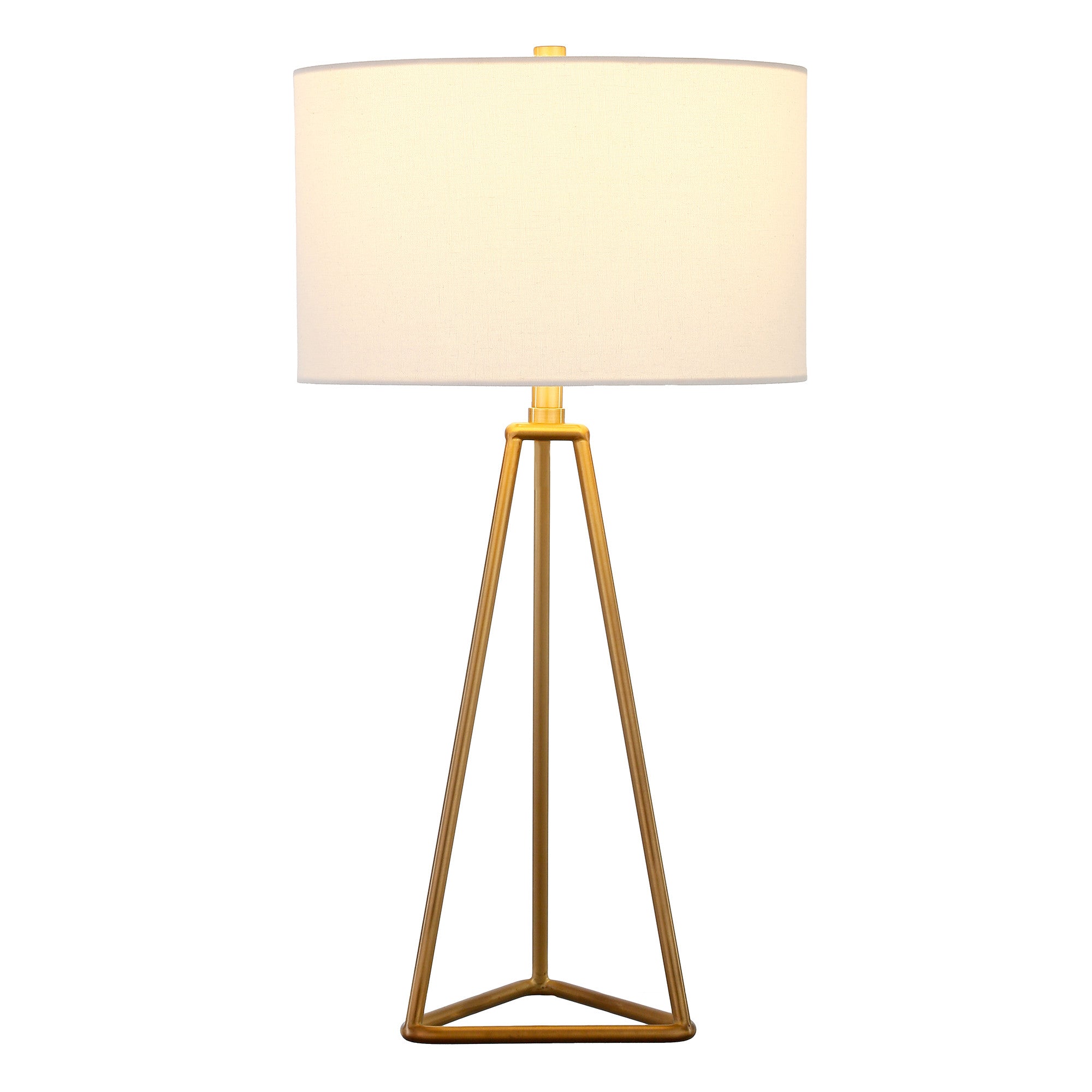 26" Gold Metal Table Lamp With White Drum Shade
