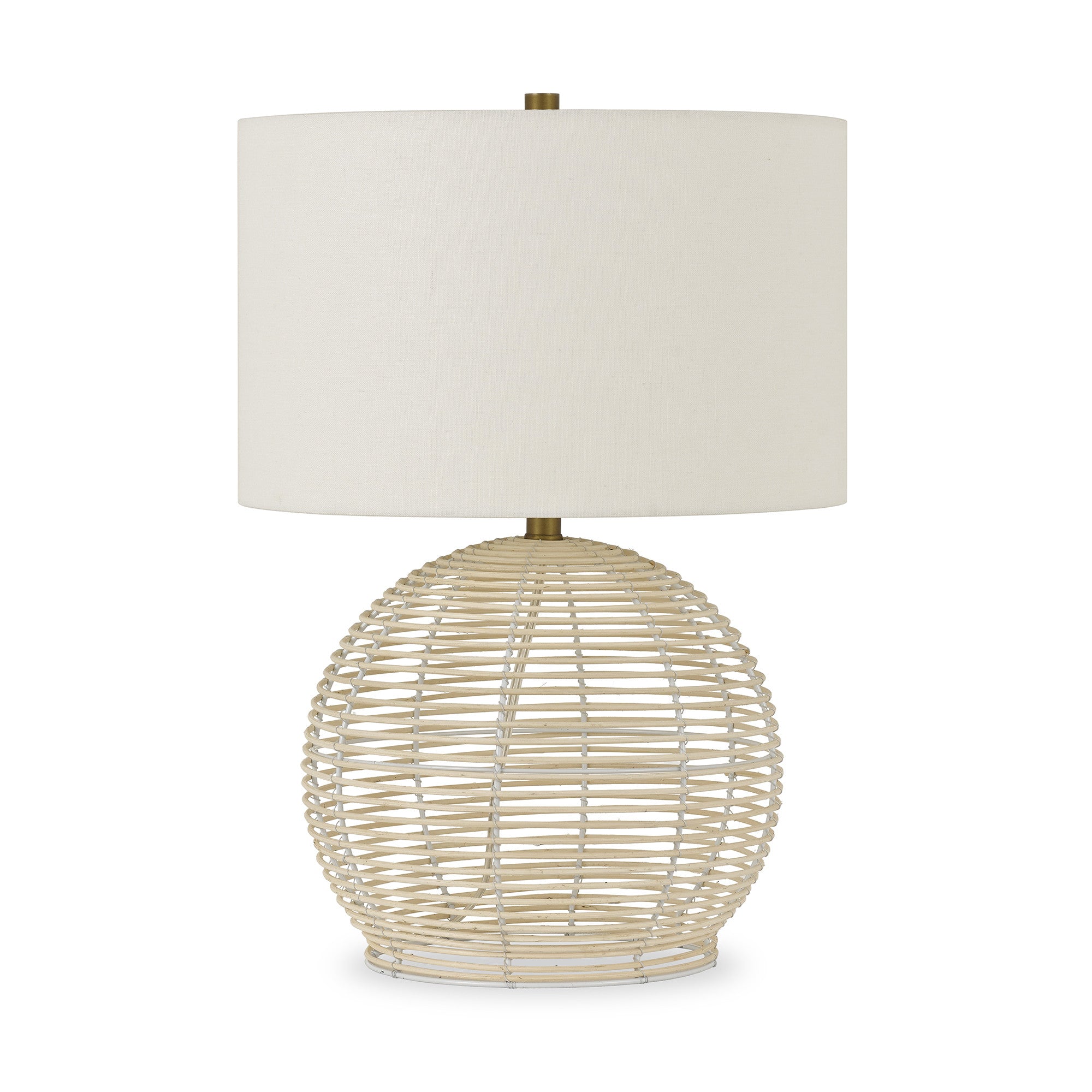 21" Natural Rattan Table Lamp With White Drum Shade