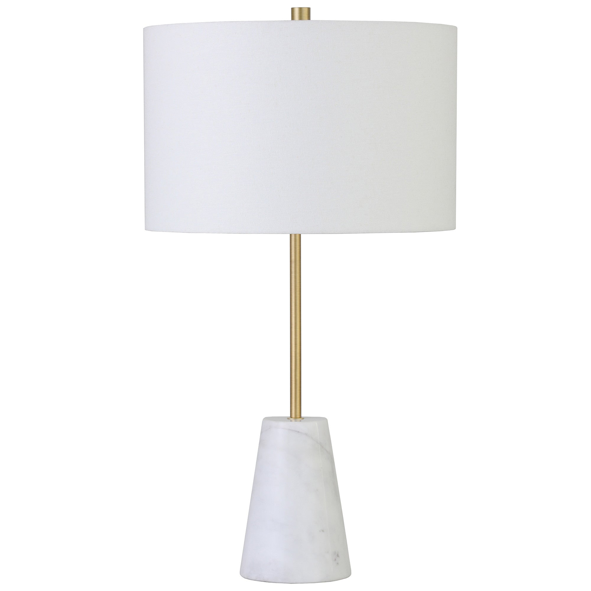 26" Gold and White Marble Table Lamp With White Drum Shade