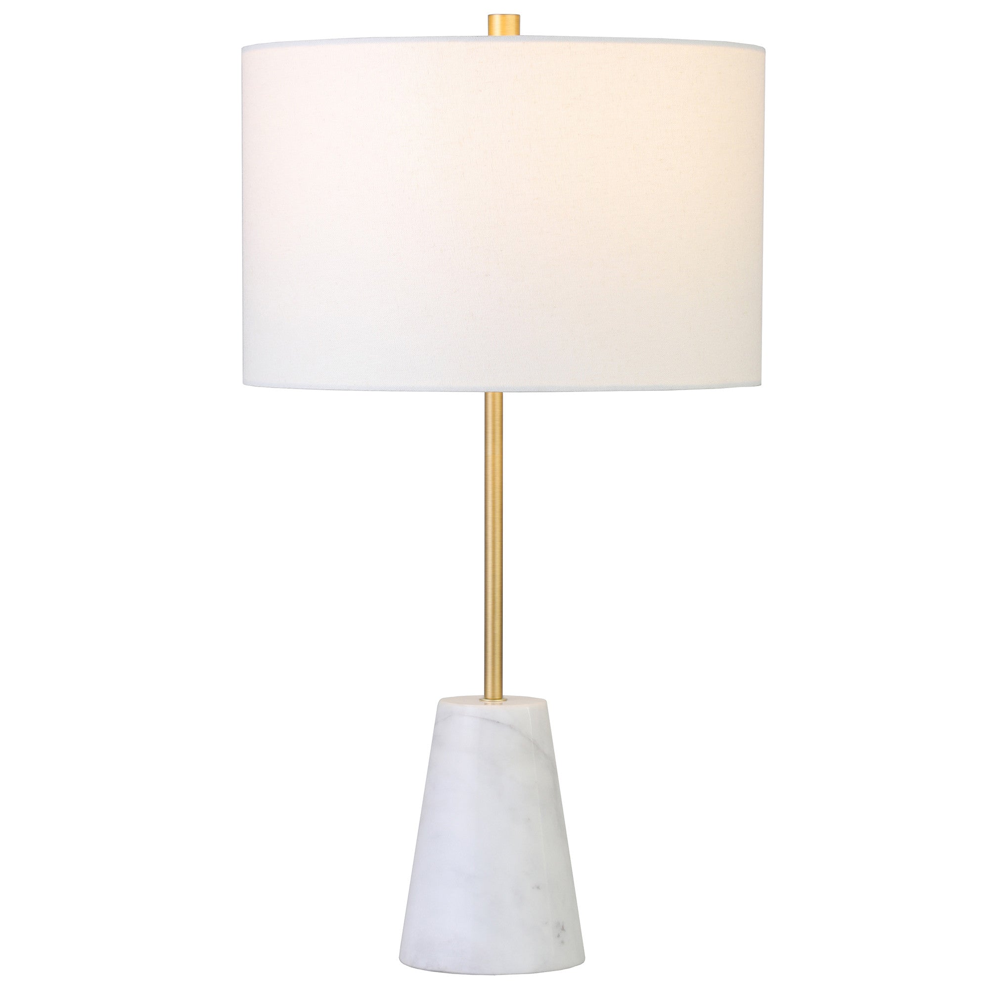 26" Gold and White Marble Table Lamp With White Drum Shade
