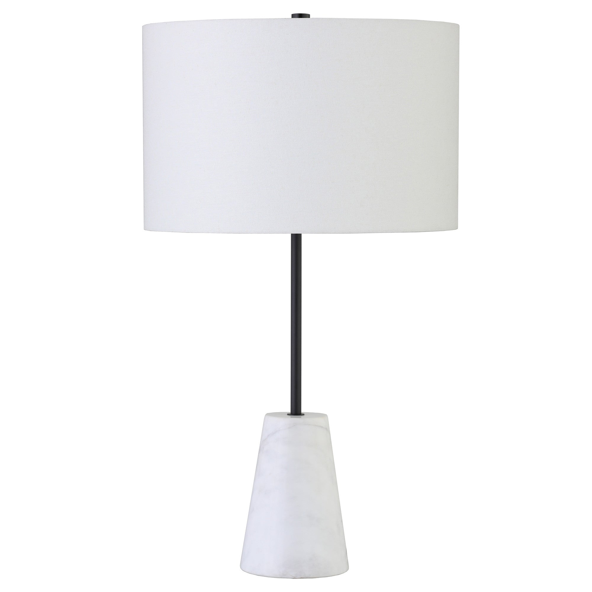 26" Black and White Marble Table Lamp With White Drum Shade