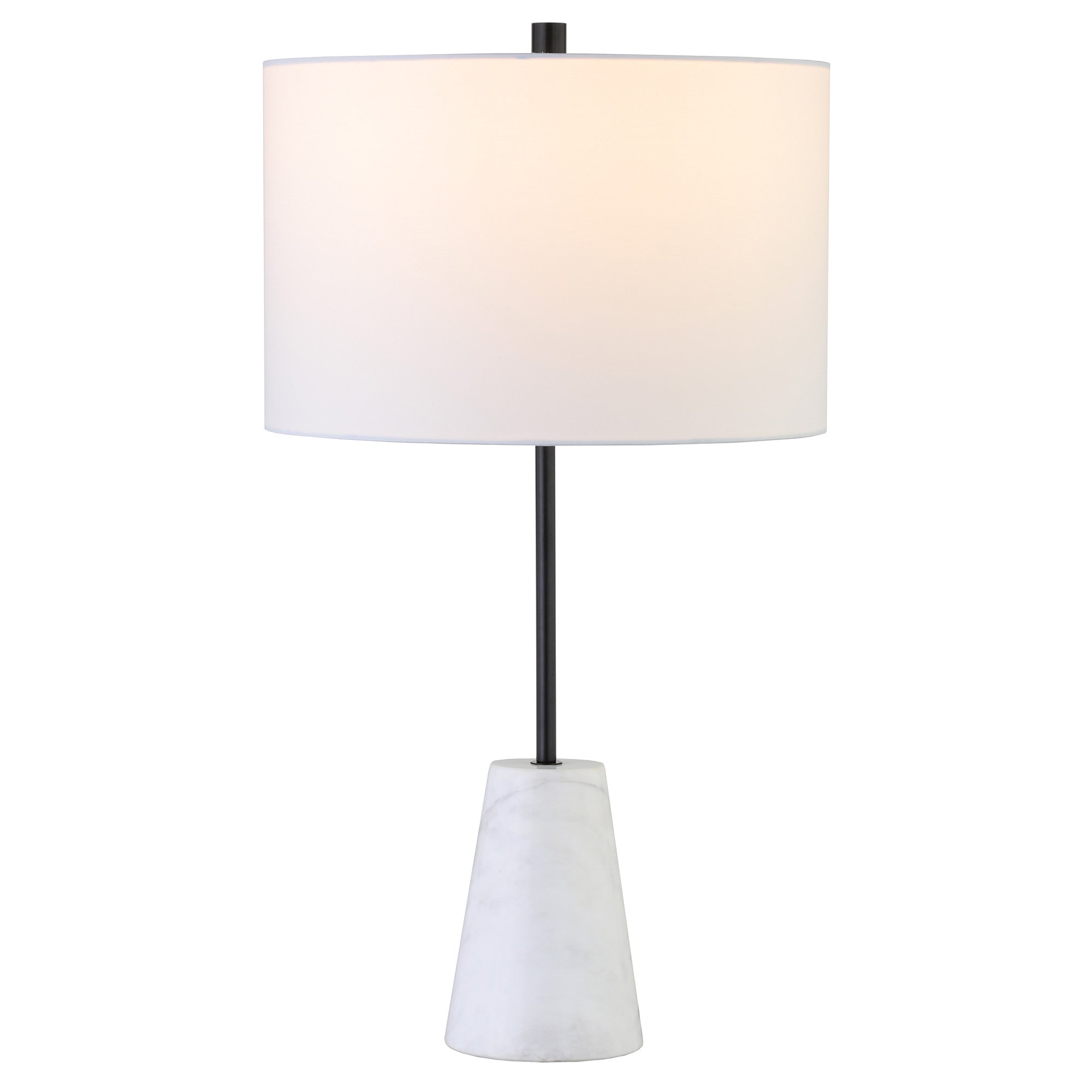 26" Black and White Marble Table Lamp With White Drum Shade