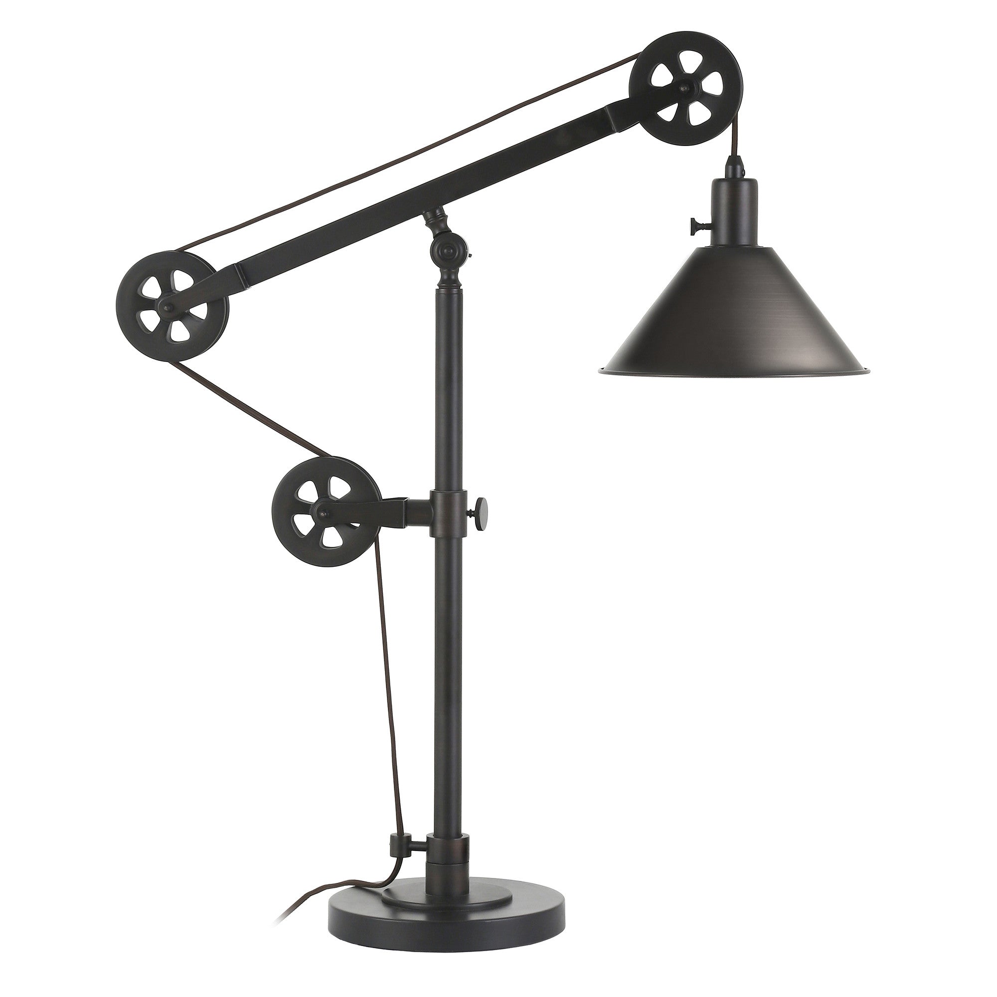 29" Black Metal Desk Table Lamp With Black Cone Shade