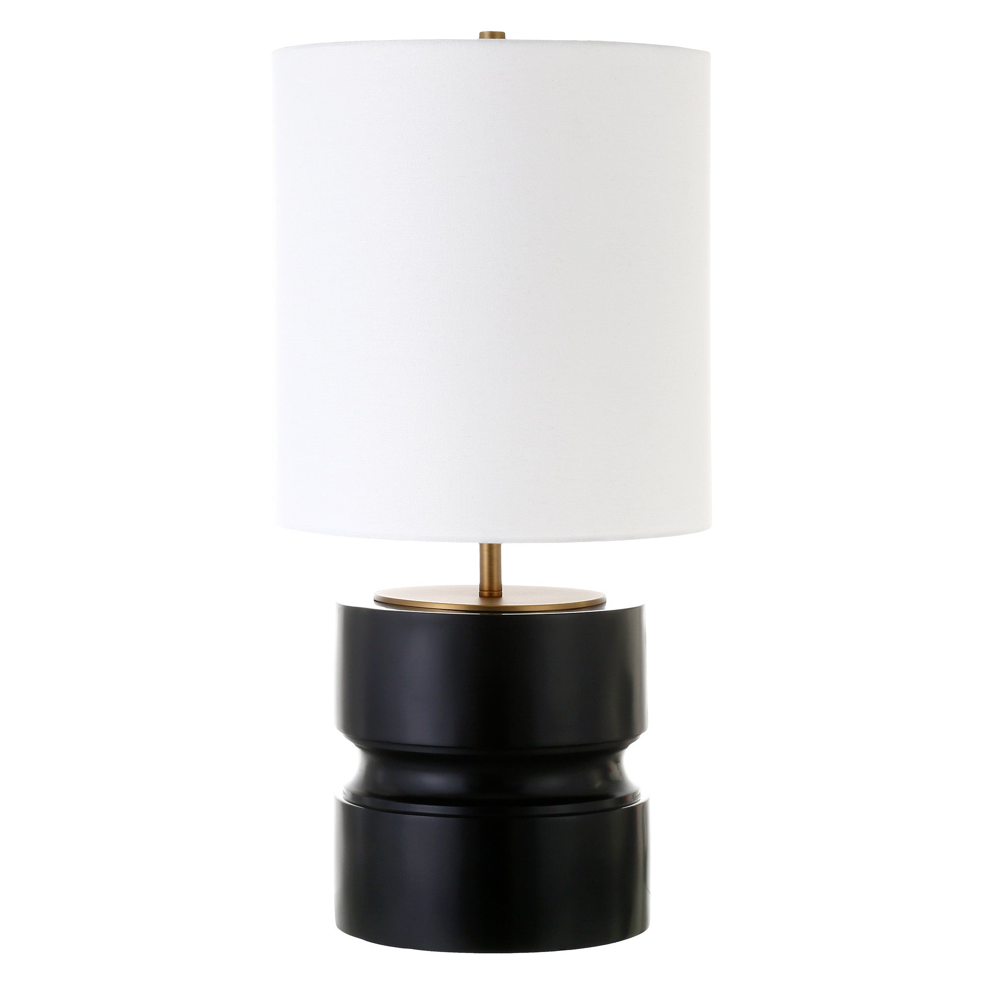27" Black Metal Table Lamp With White Drum Shade