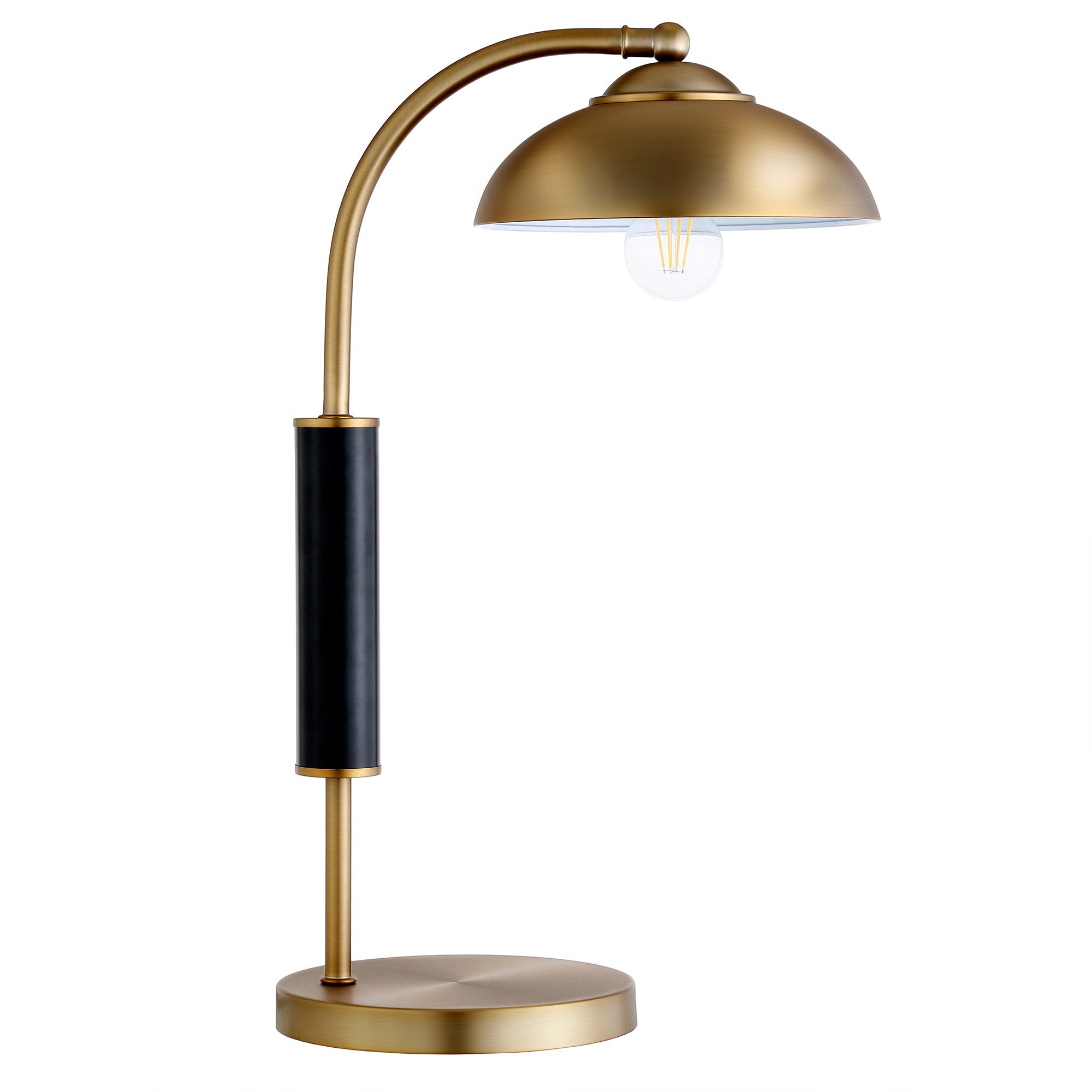 24" Gold and Black Metal Desk Table Lamp With Gold Dome Shade