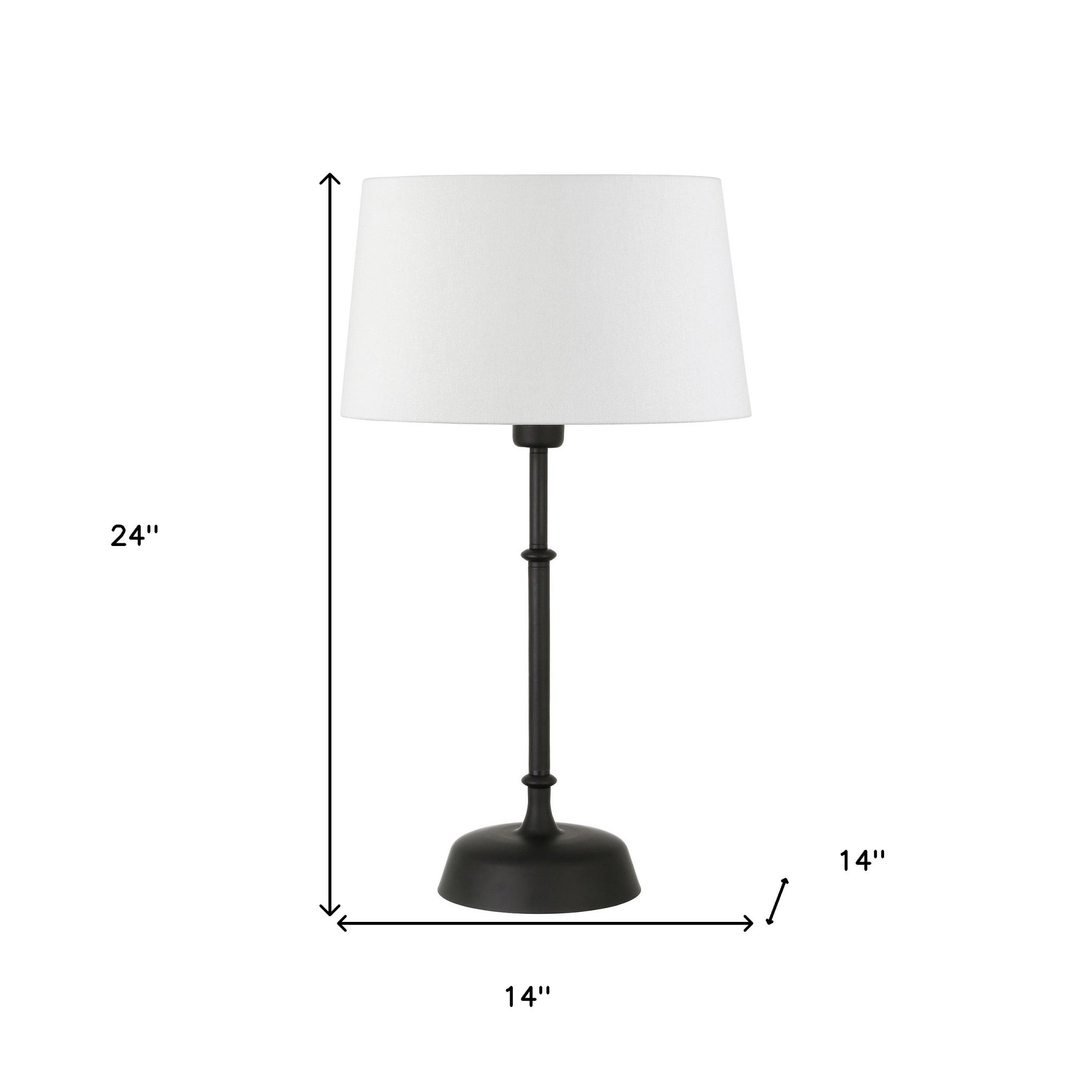 24" Black Metal Table Lamp With White Drum Shade
