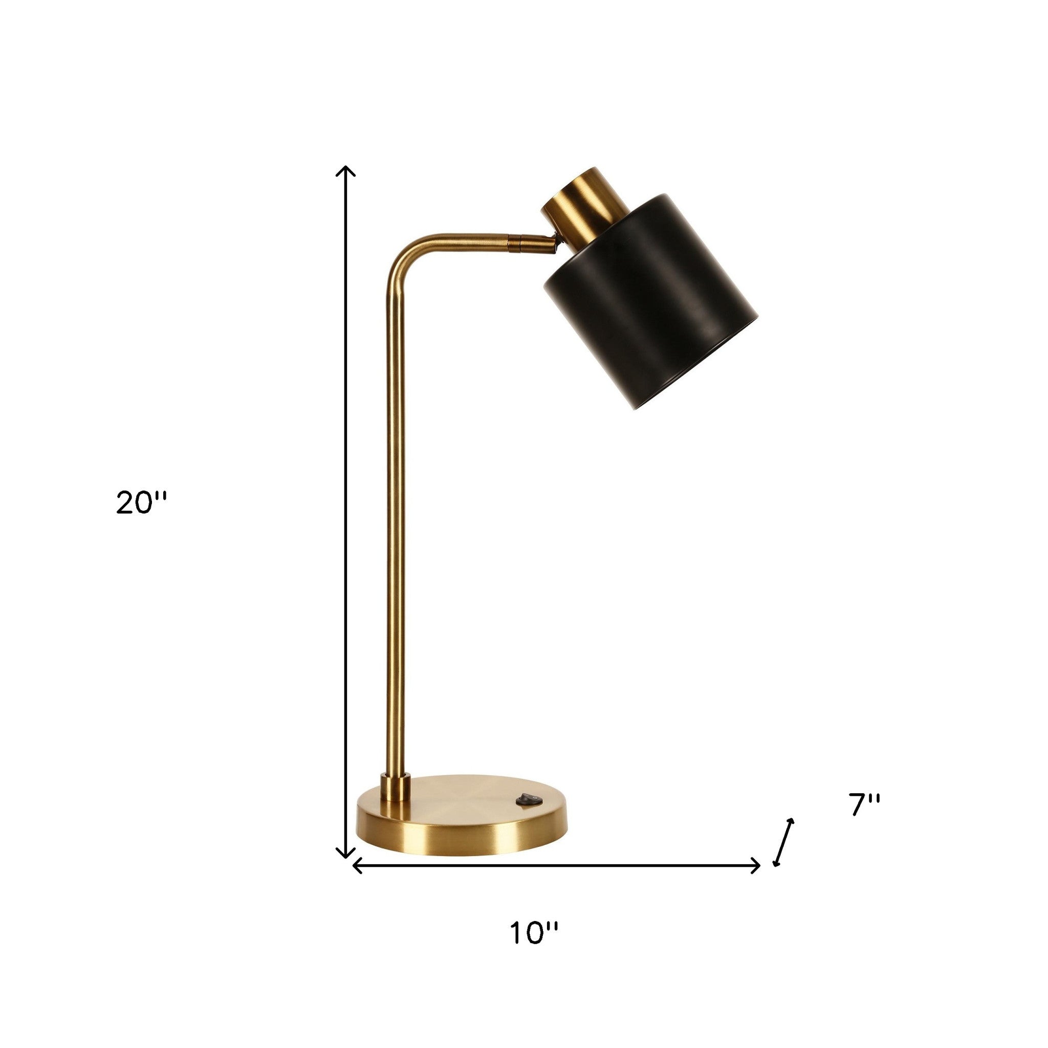 20" Gold Metal Desk Table Lamp With Black Drum Shade
