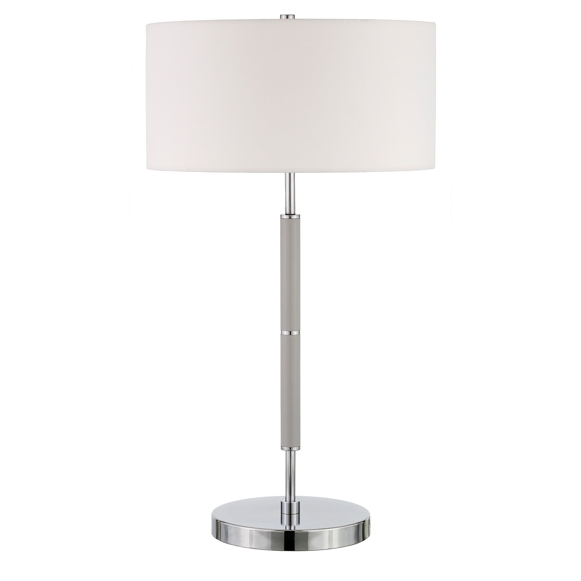 25" Gray Metal Two Light Table Lamp With White Drum Shade