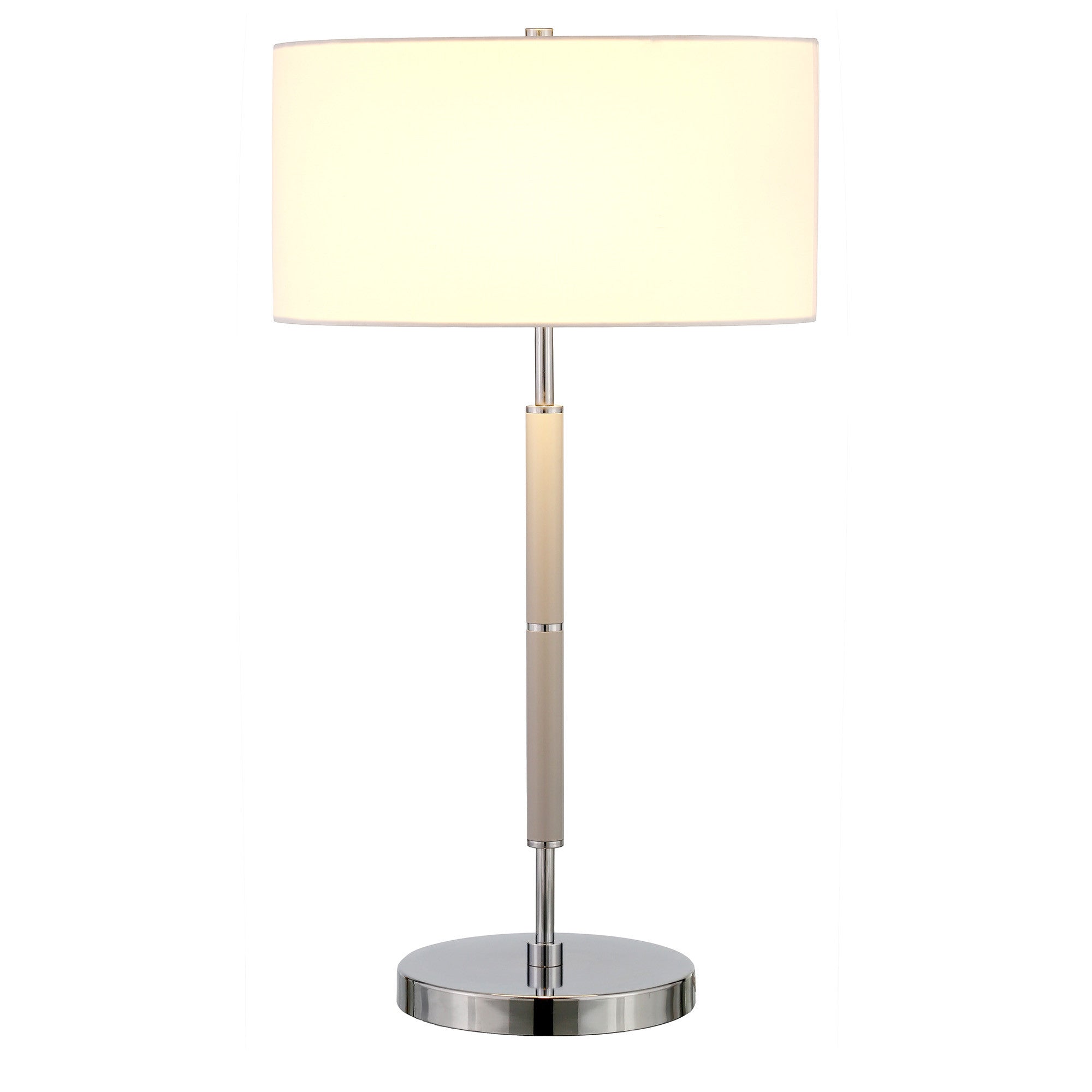 25" Gray Metal Two Light Table Lamp With White Drum Shade