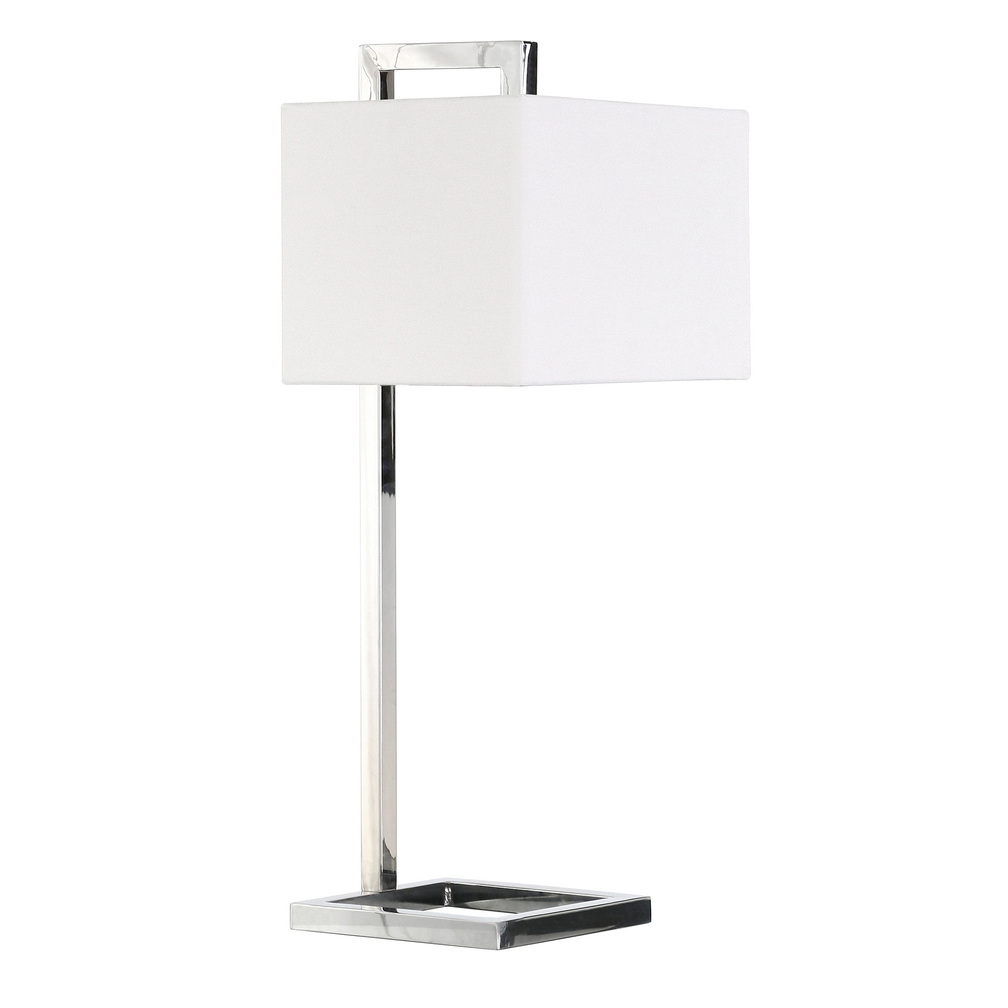 26" Silver Metal Square Arched Table Lamp With White Square Shade