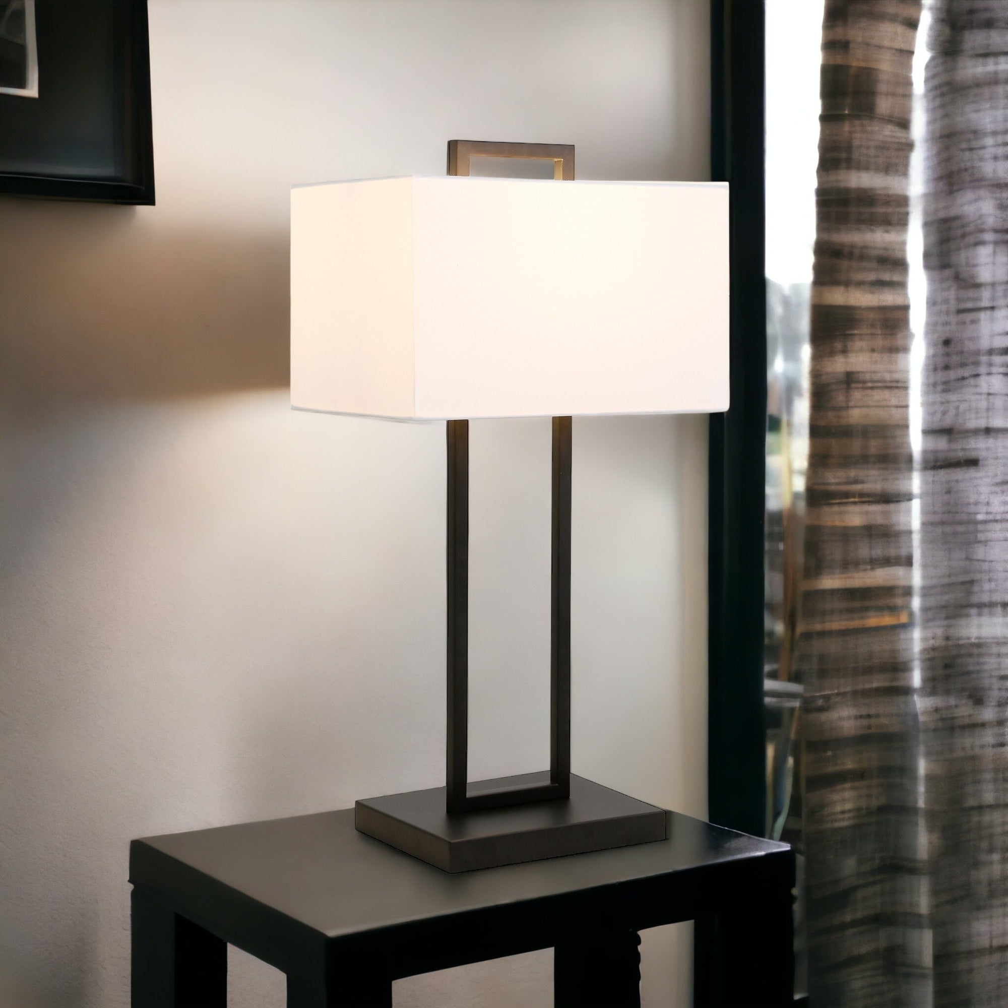 28" Black Metal Table Lamp With White Shade
