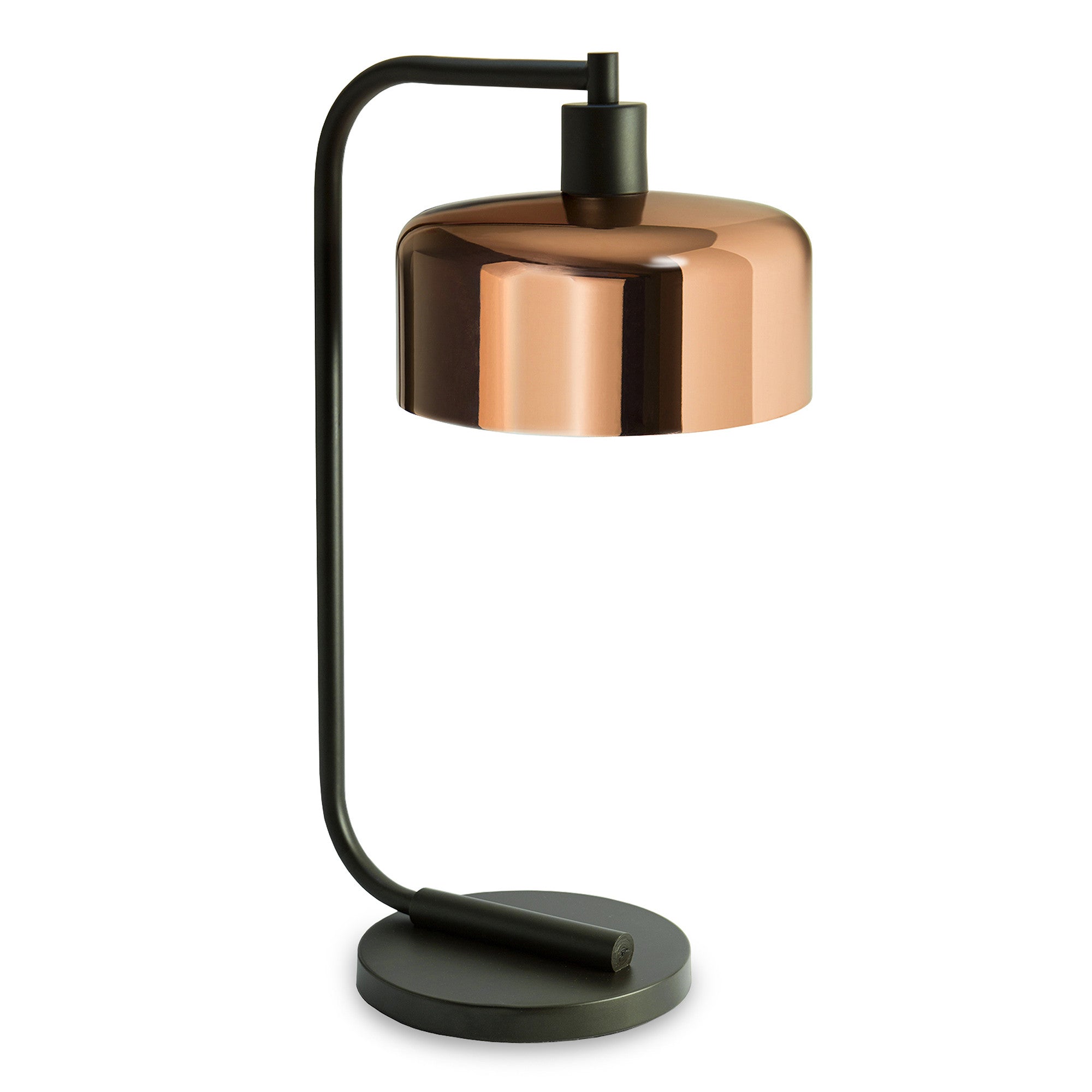 20" Black Metal Arched Table Lamp With Copper Bowl Shade