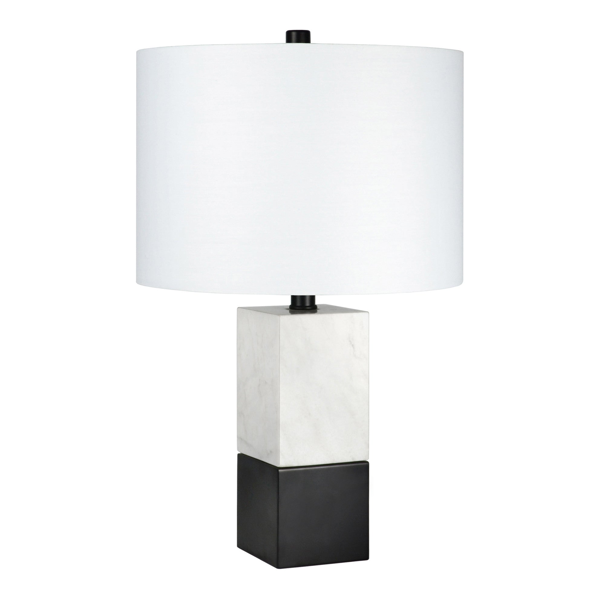 21" Black and White Marble Table Lamp With White Drum Shade