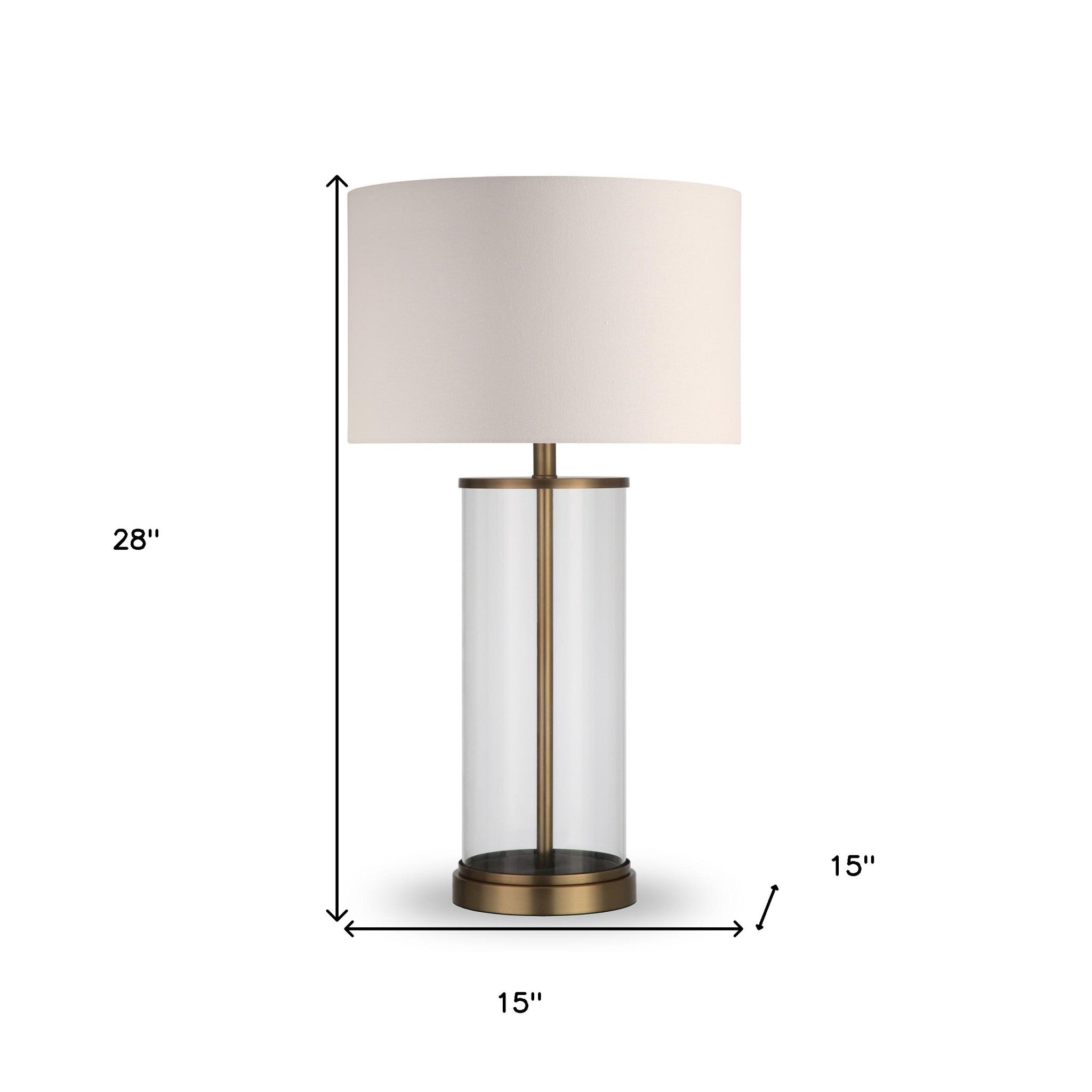 28" Brass Glass Table Lamp With White Drum Shade