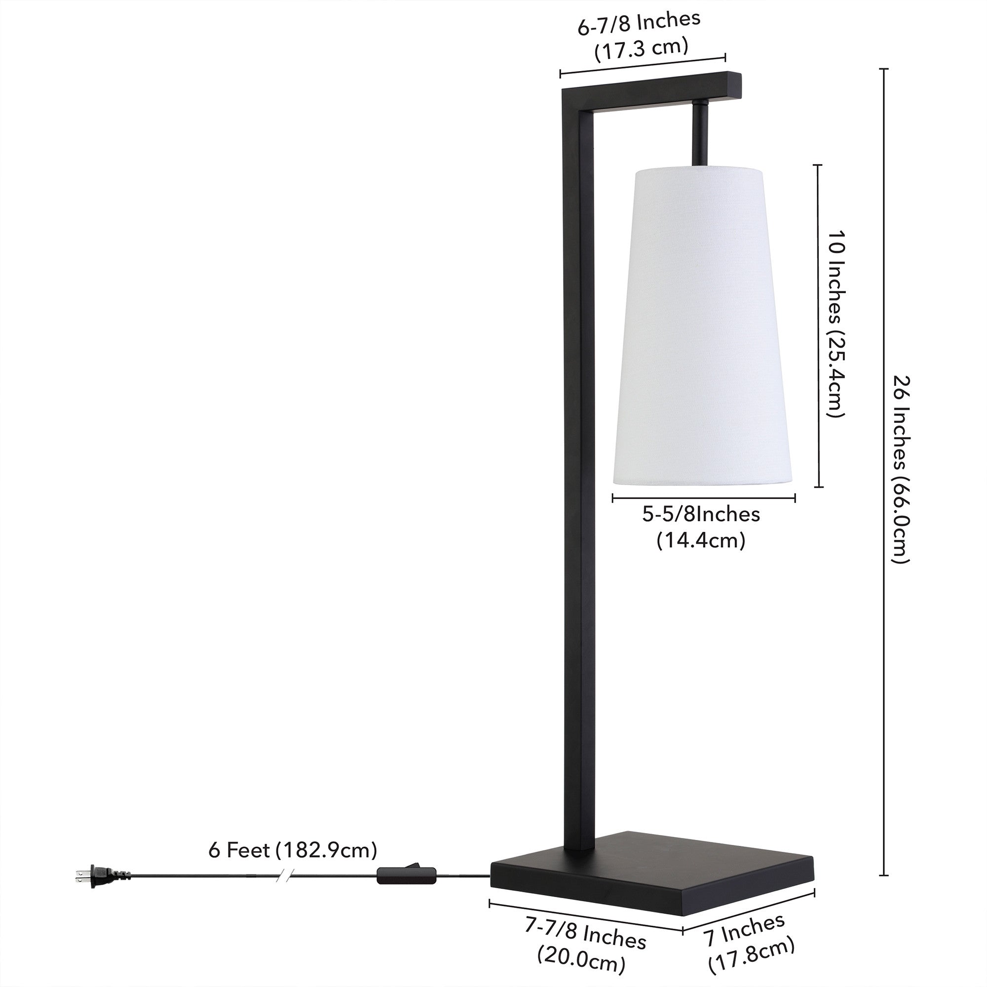 26" Black Metal Desk Table Lamp With White Cone Shade