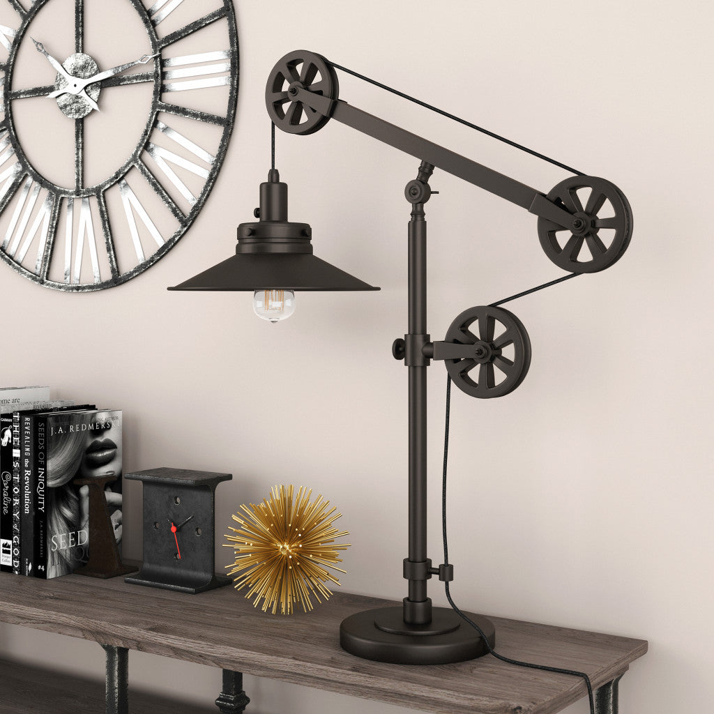 29" Black Metal Desk Table Lamp With Black Cone Shade