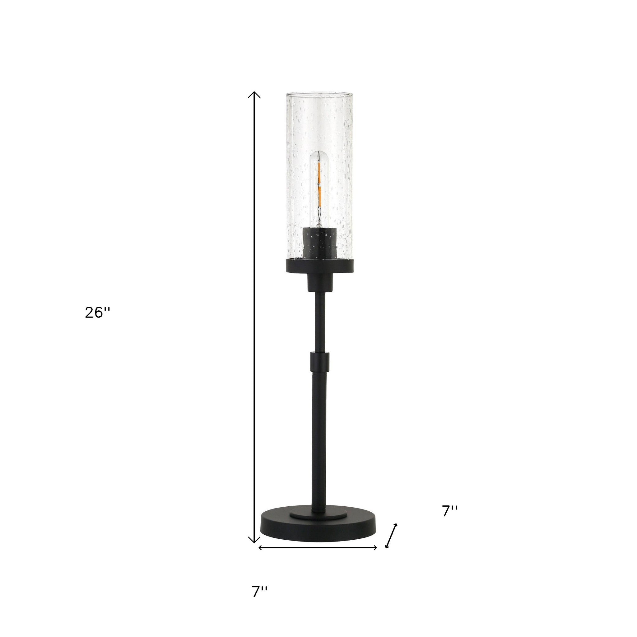 26" Black Metal Table Lamp With Clear Seeded Cylinder Shade