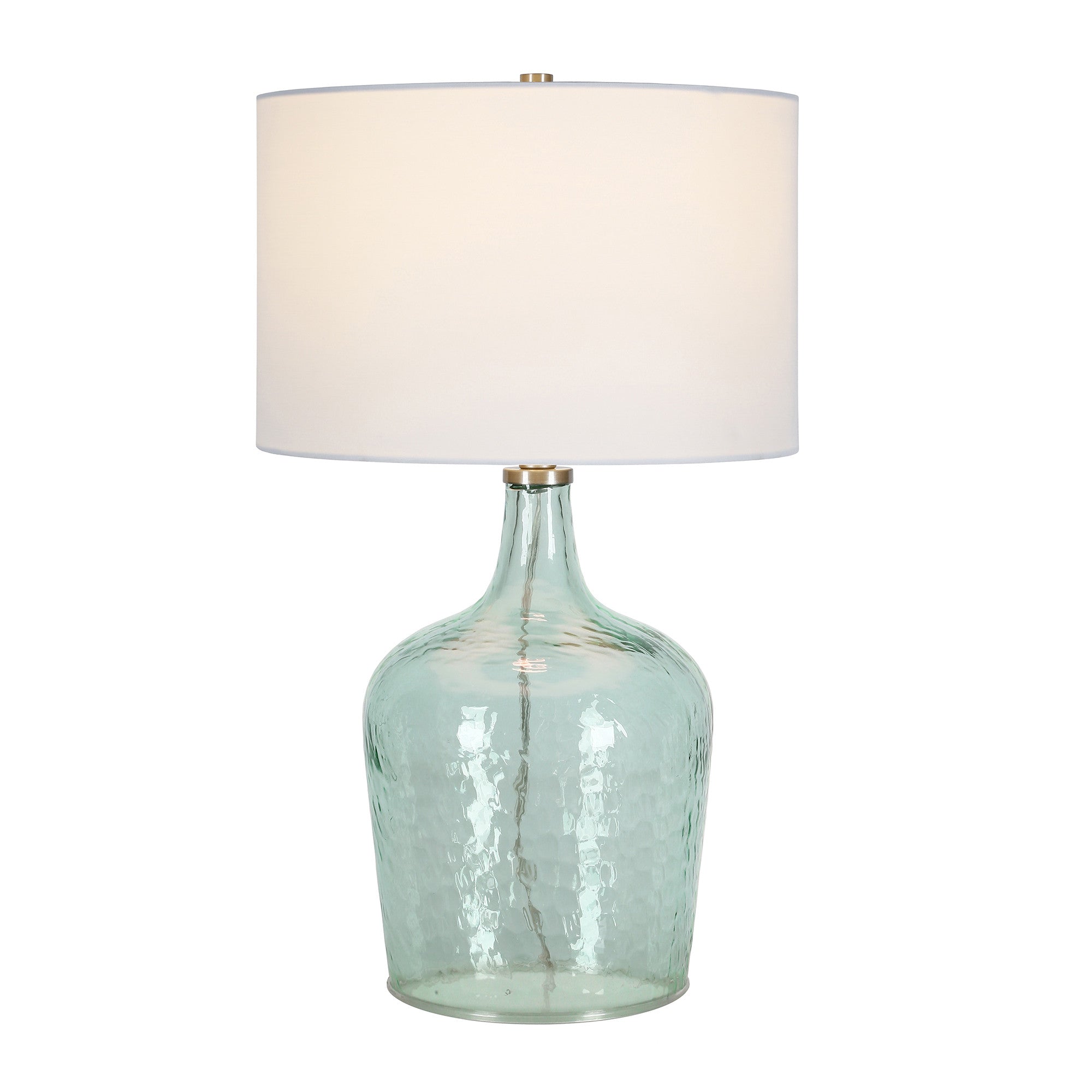 24" Blue Glass Table Lamp With White Drum Shade