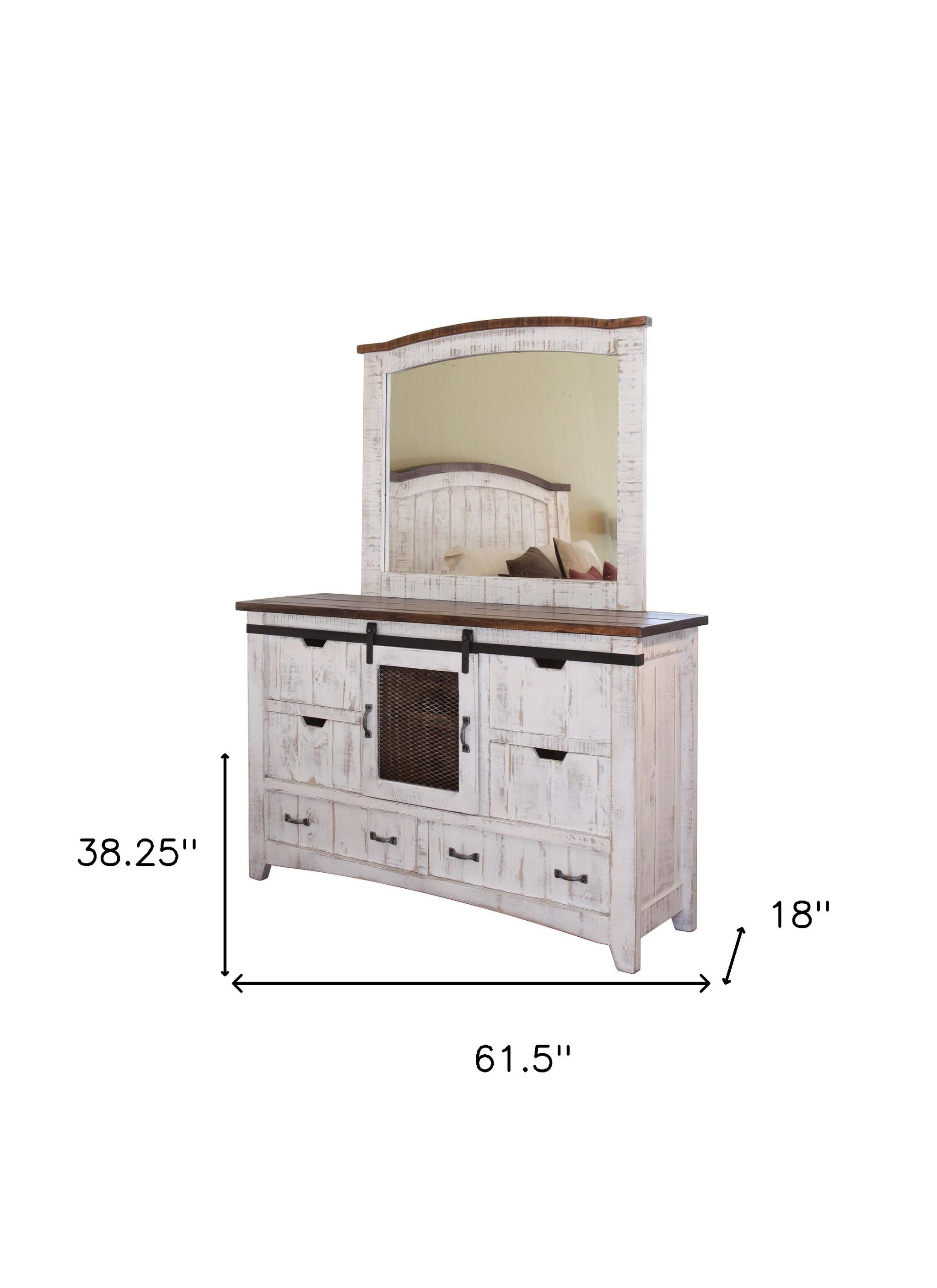 62" Antiqued White Solid Wood Six Drawer Triple Dresser