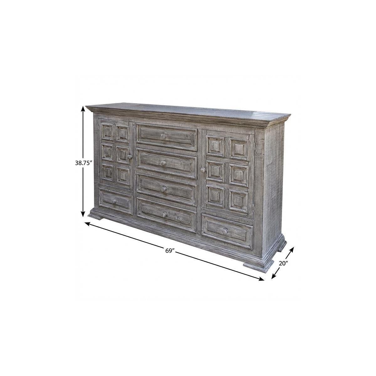 69" Gray Solid Wood Six Drawer Triple Dresser
