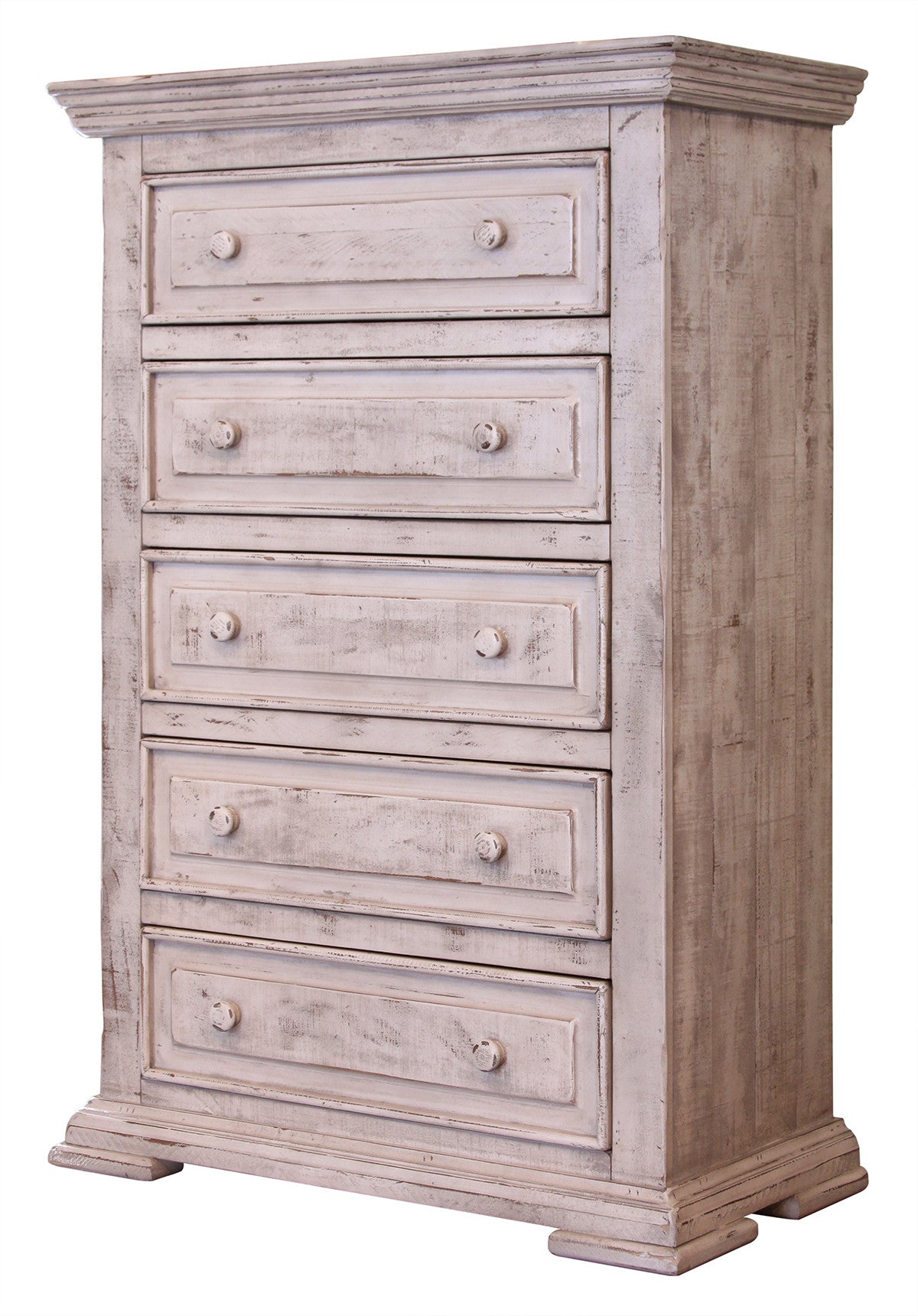 37" White Solid Wood Five Drawer Dresser