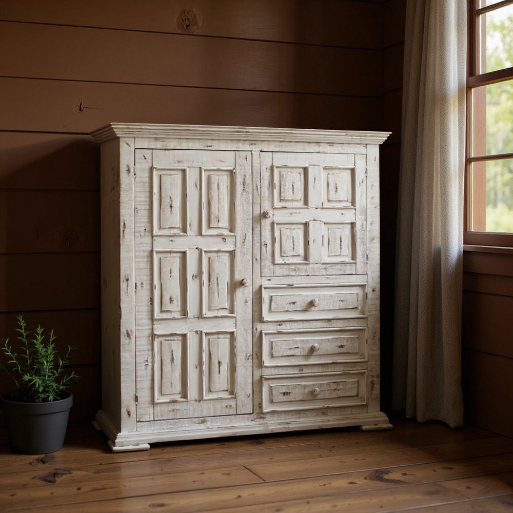 55" White Solid Wood Three Drawer Gentlemans Chest