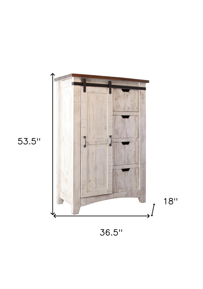 54" Brown And White Solid Wood Four Drawer Combo Dresser