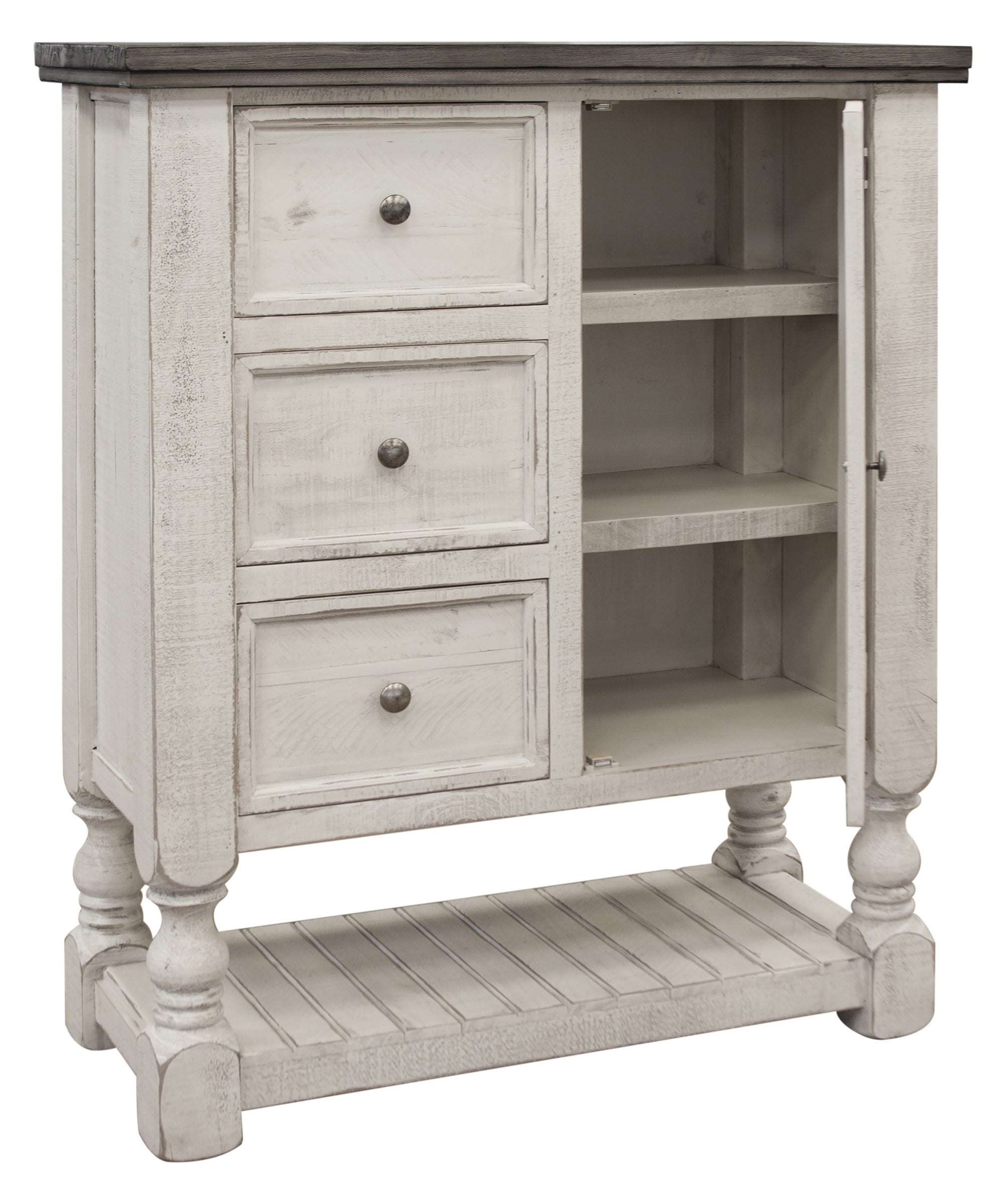 39" Gray and Ivory Solid Wood Three Drawer Chest