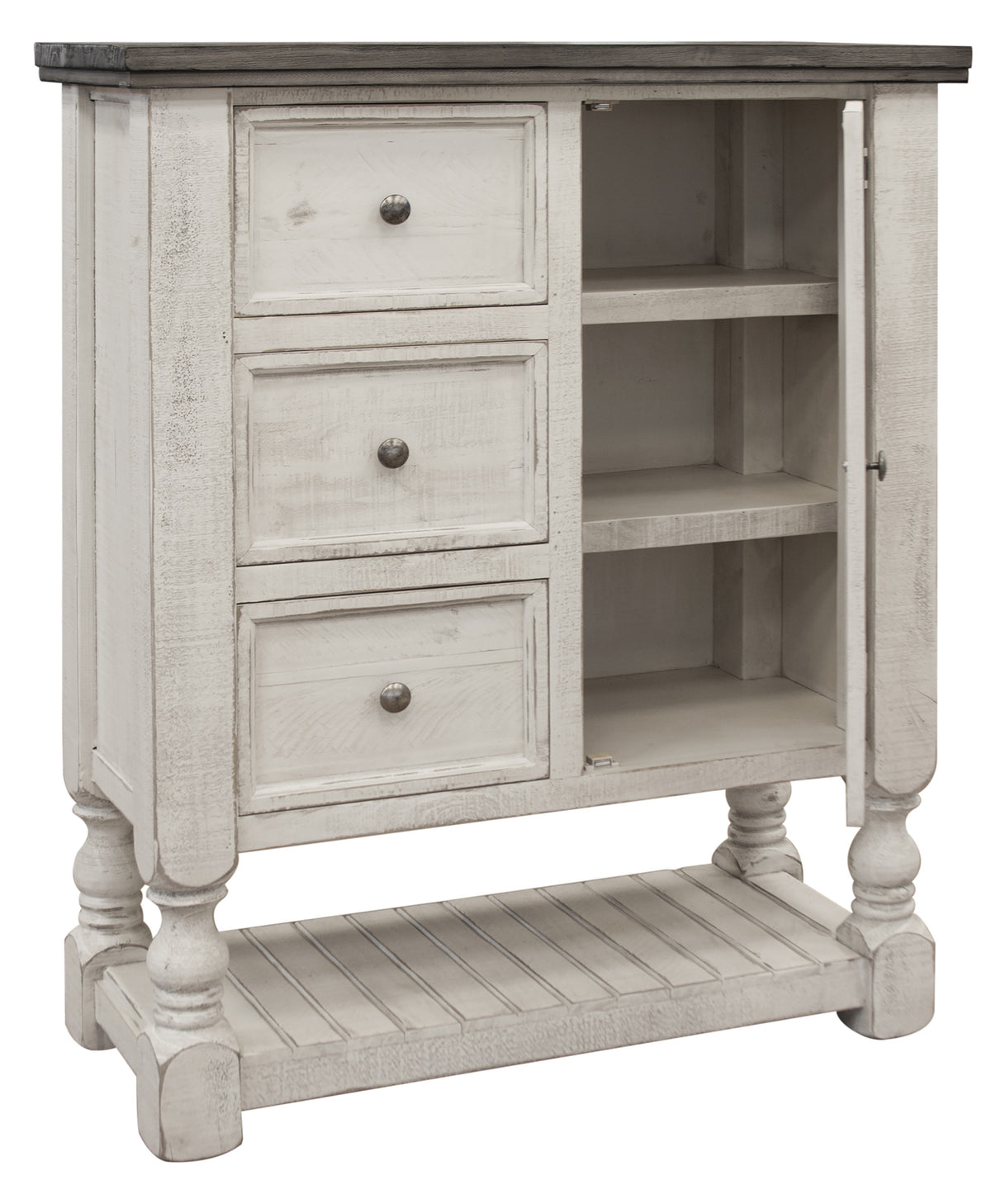 39" Gray And Ivory Solid Wood Three Drawer Dresser