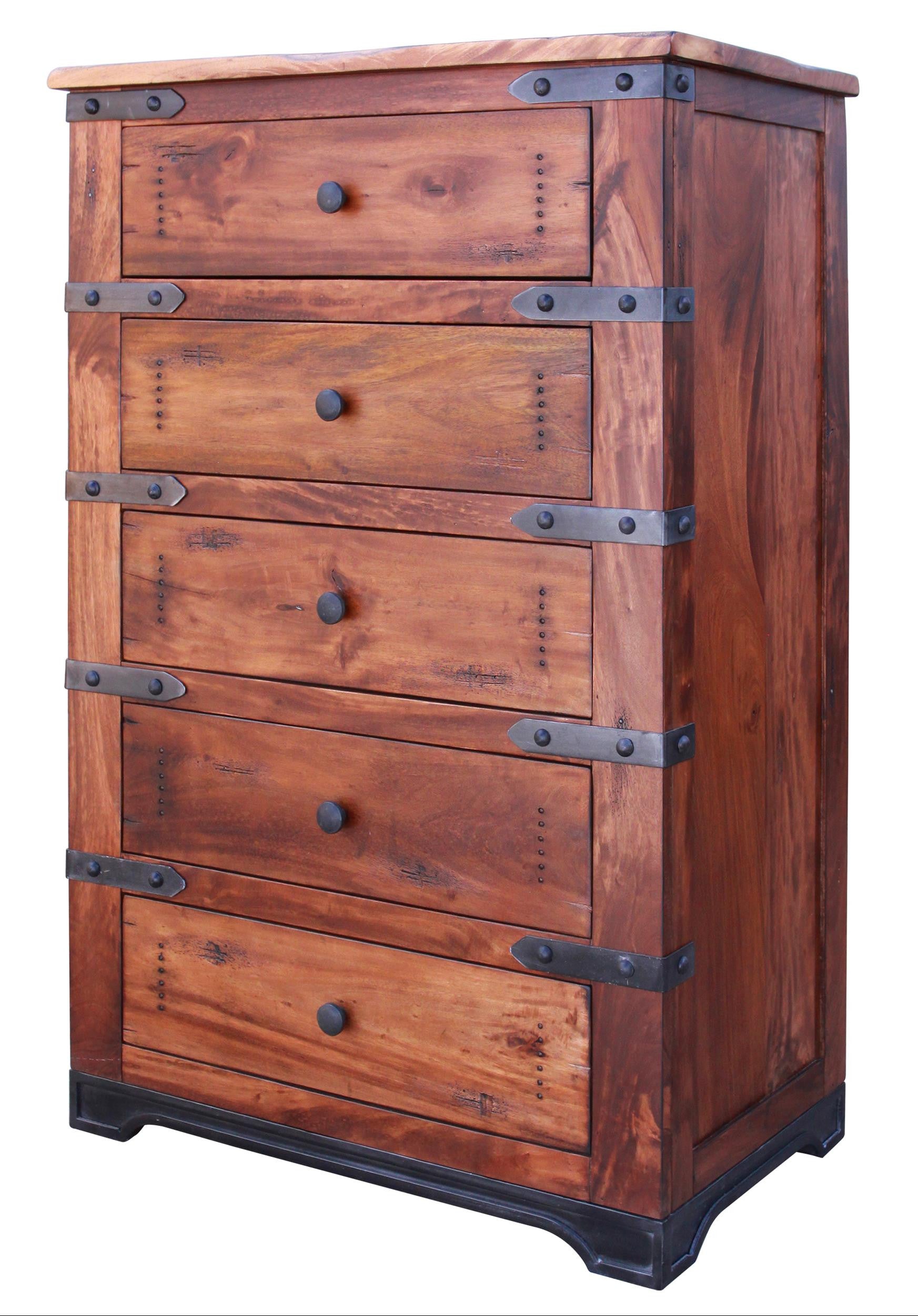 36" Natural Solid Wood Five Drawer Chest