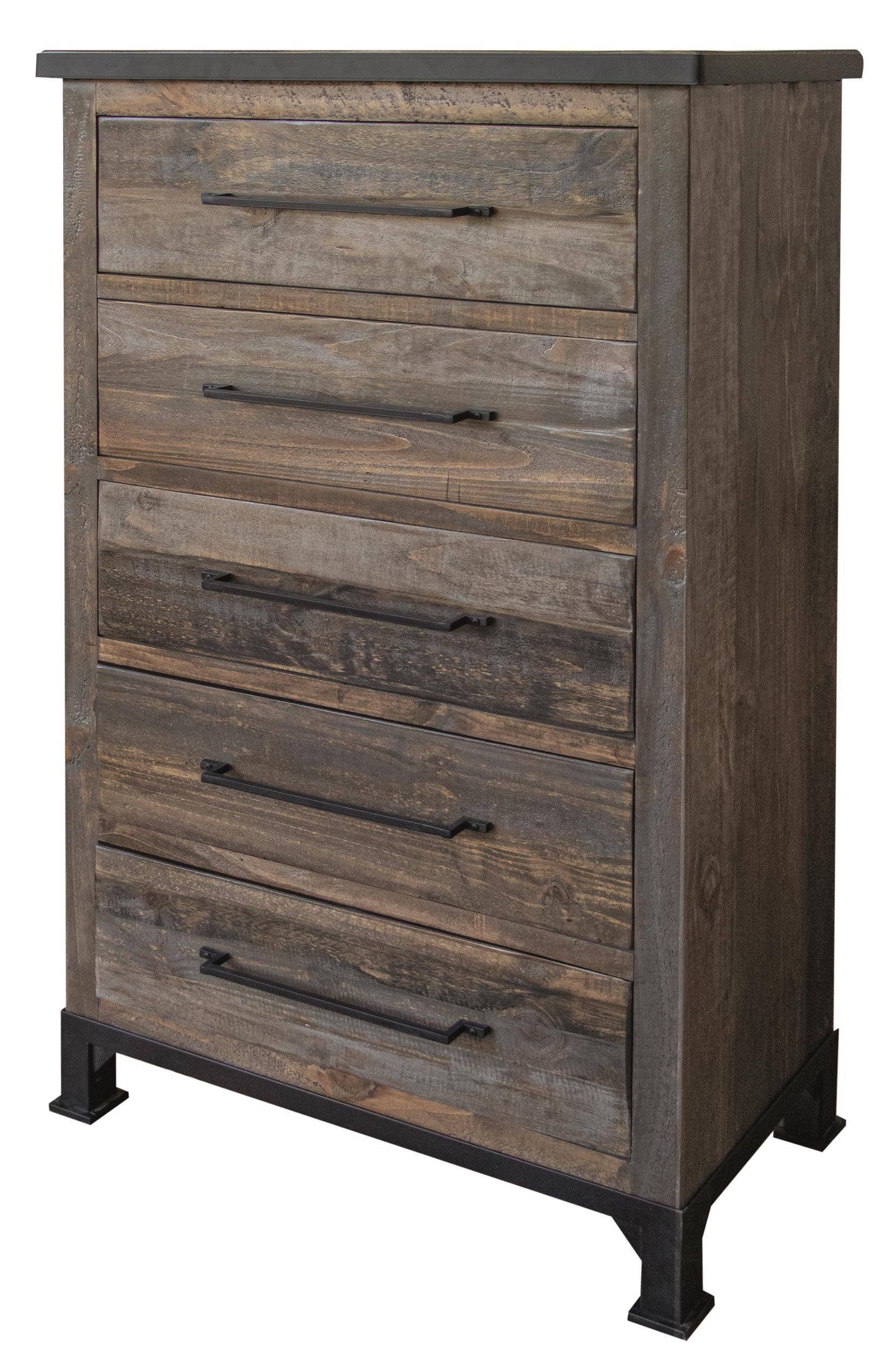 36" Gray Solid Wood Five Drawer Chest