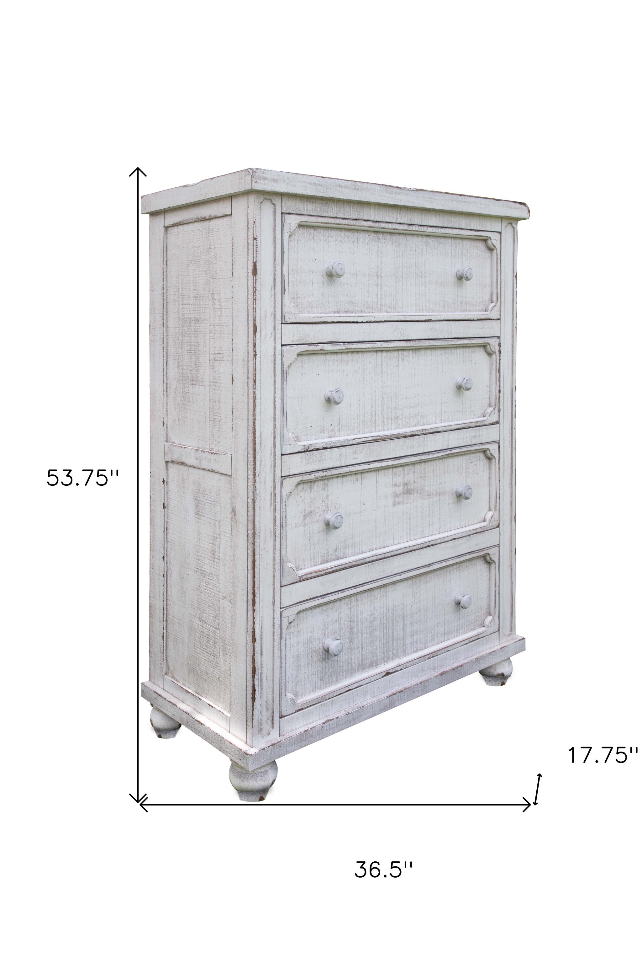 37" Antiqued White Solid Wood Four Drawer Dresser