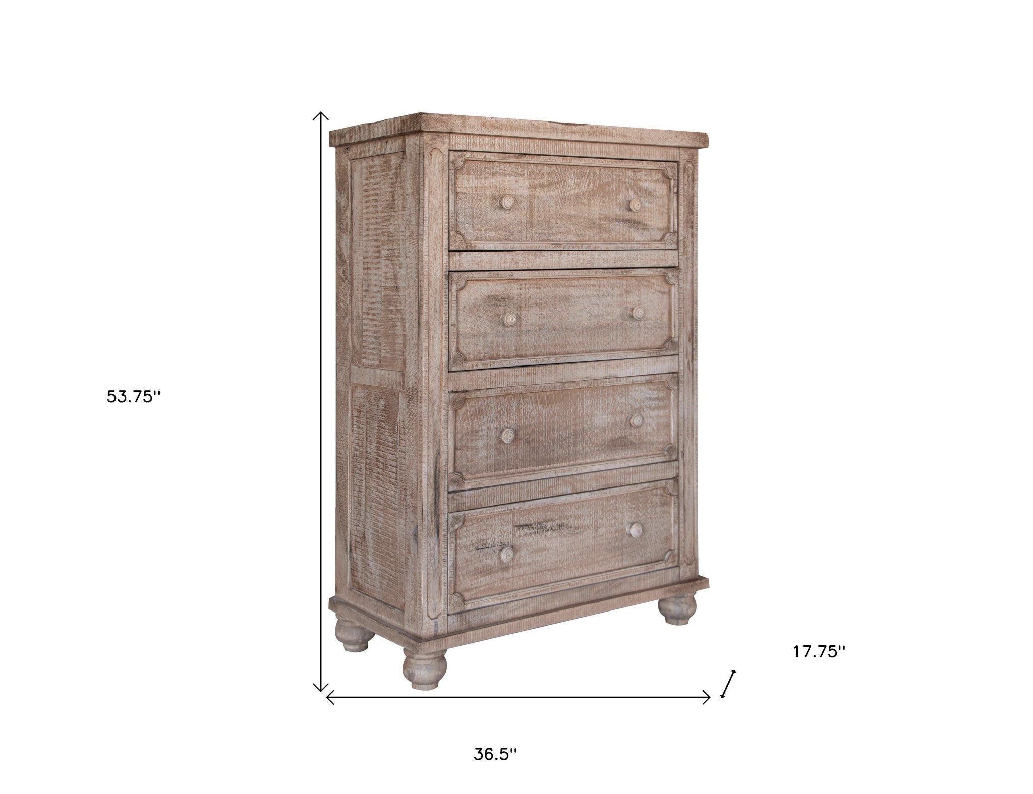 37" Natural Solid Wood Four Drawer Chest
