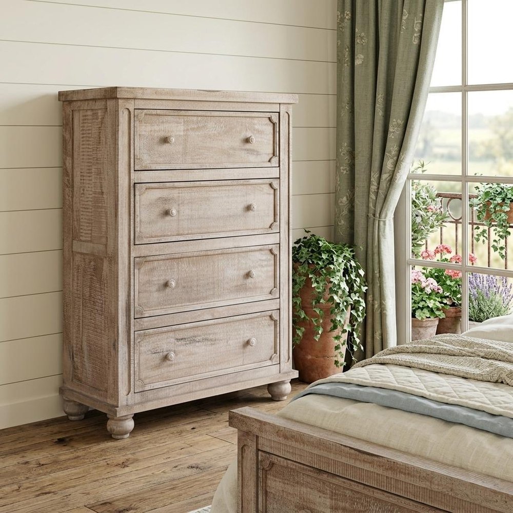 37" Natural Solid Wood Four Drawer Dresser