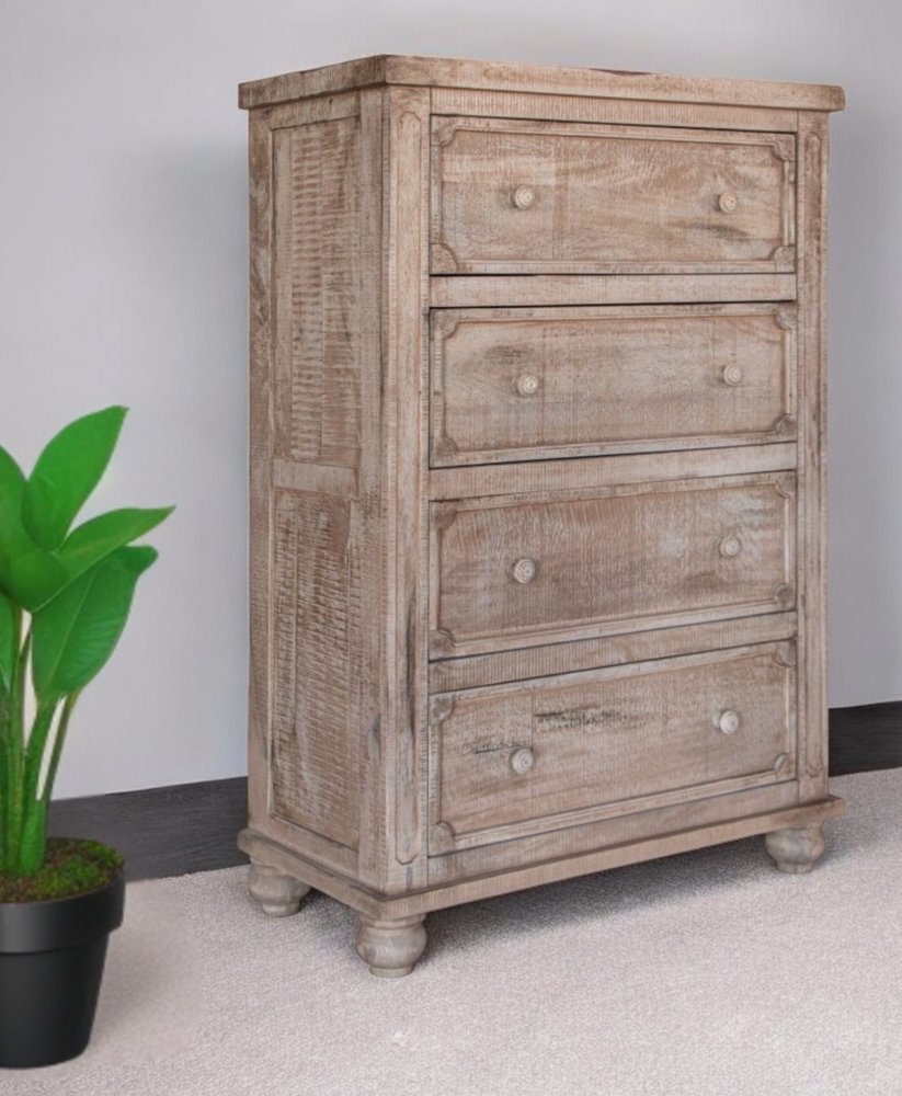 37" Natural Solid Wood Four Drawer Dresser