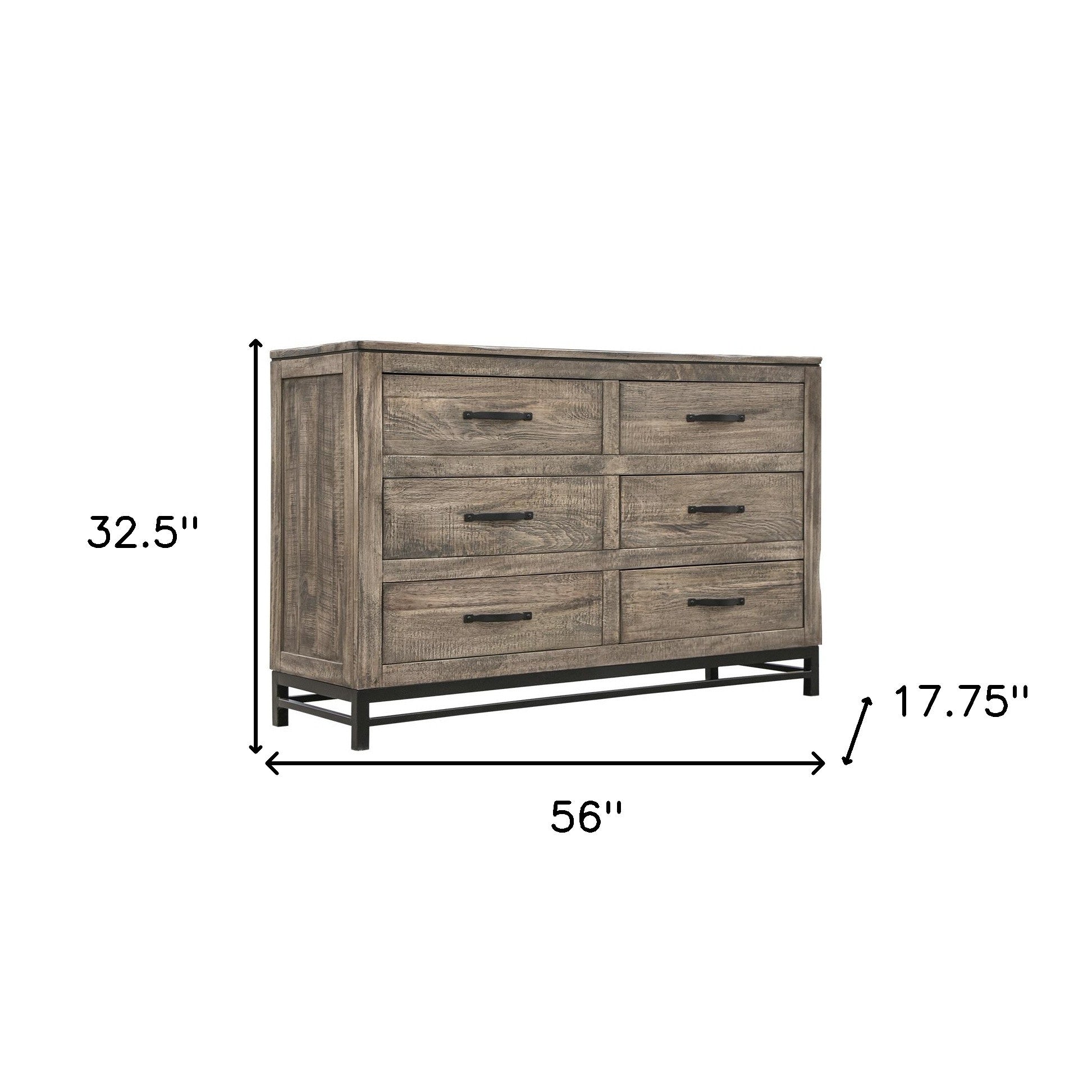 56" Brown Solid Wood Six Drawer Double Dresser