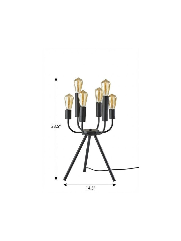 24" Black Six Light Tripod Tripod Lamp