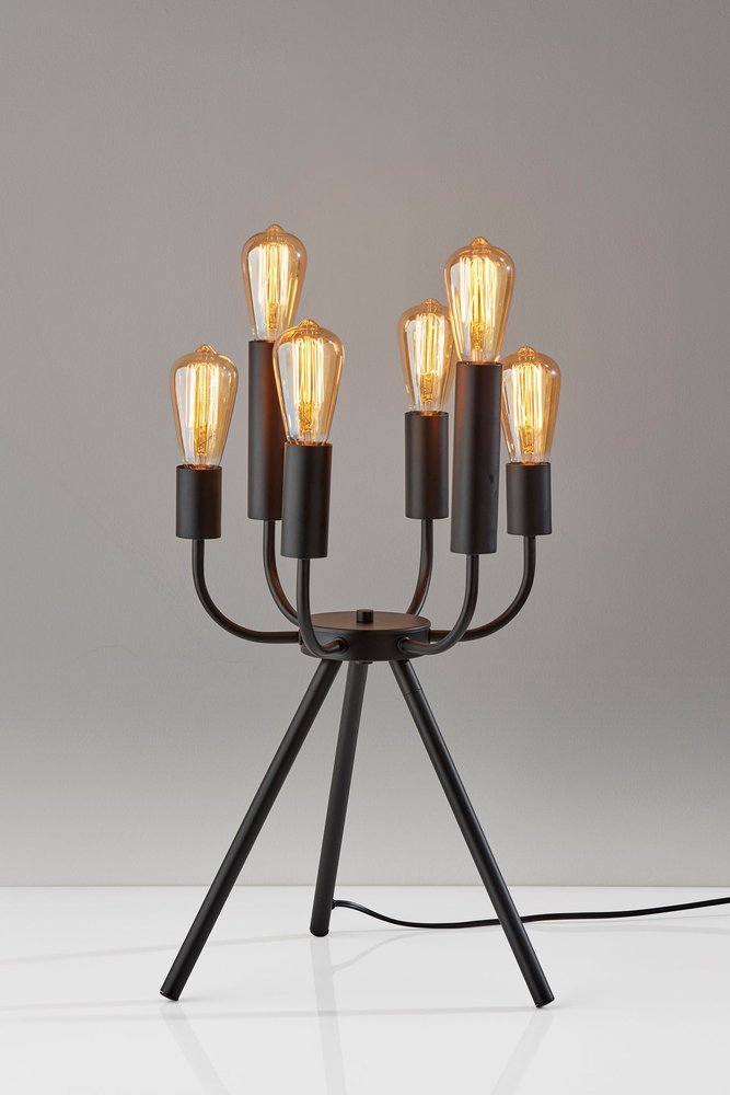 24" Black Six Light Tripod Tripod Lamp