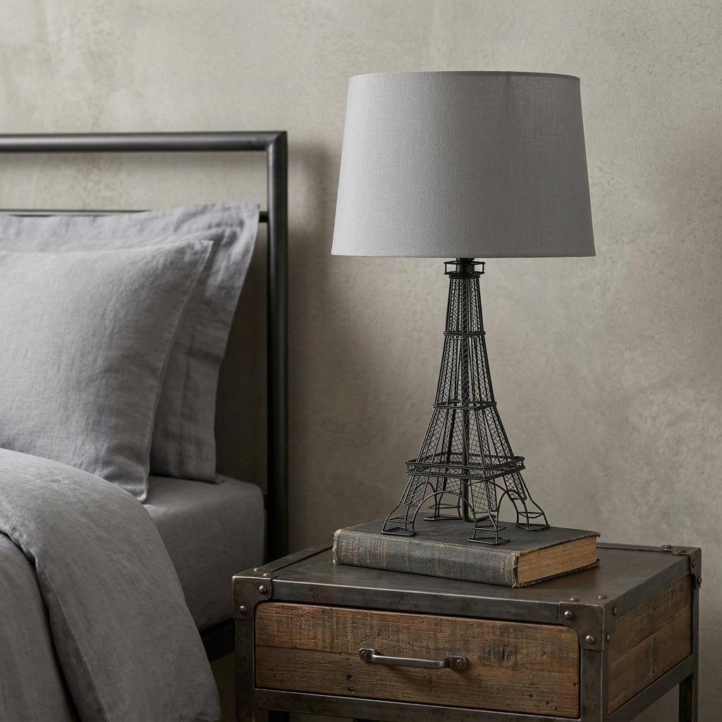 25" Black Acrylic Paris Desk Table Lamp With Gray Drum Shade