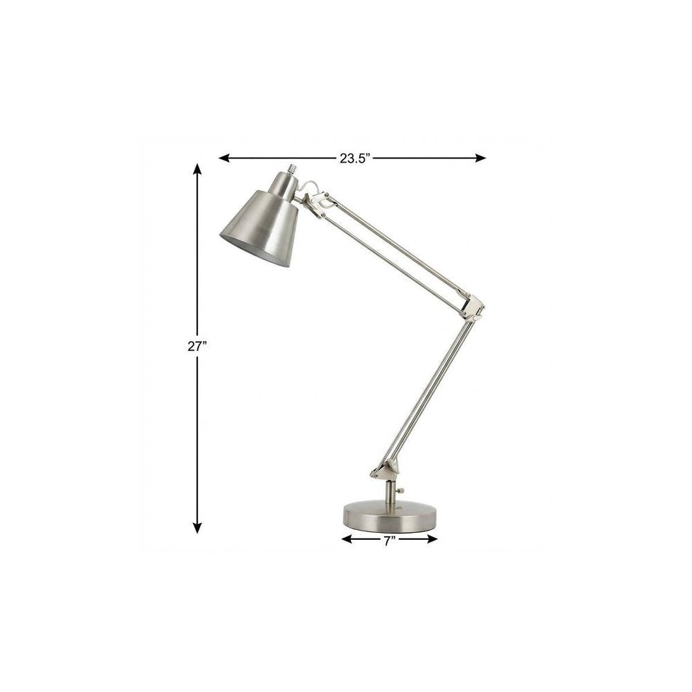 27" Nickel Metal Desk Table Lamp With Nickel Cone Shade