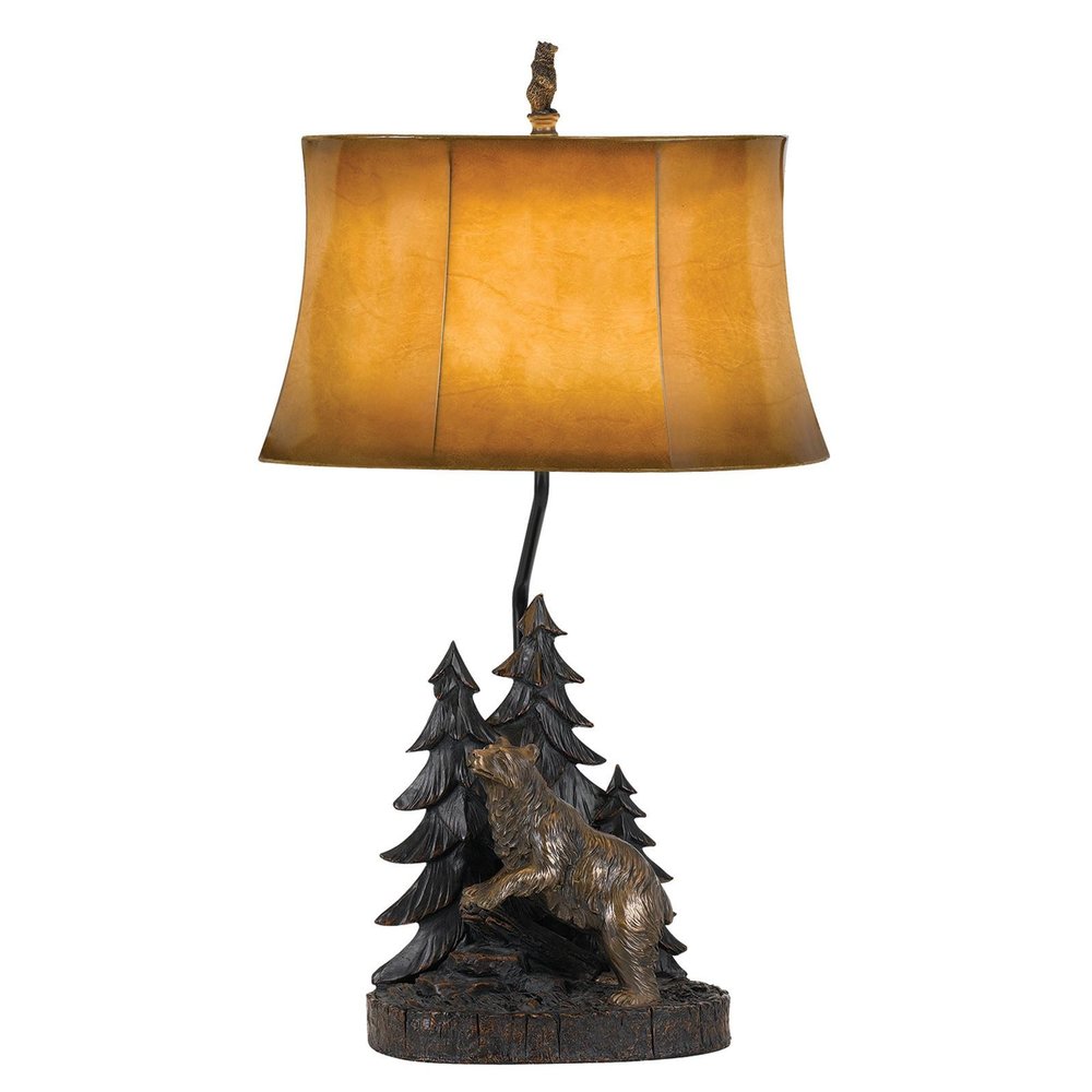 29" Antiqued Bronze Novelty Table Lamp With Brown Bell Shade