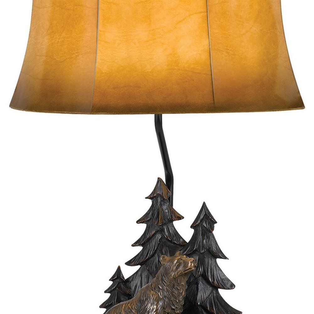 29" Antiqued Bronze Novelty Table Lamp With Brown Bell Shade