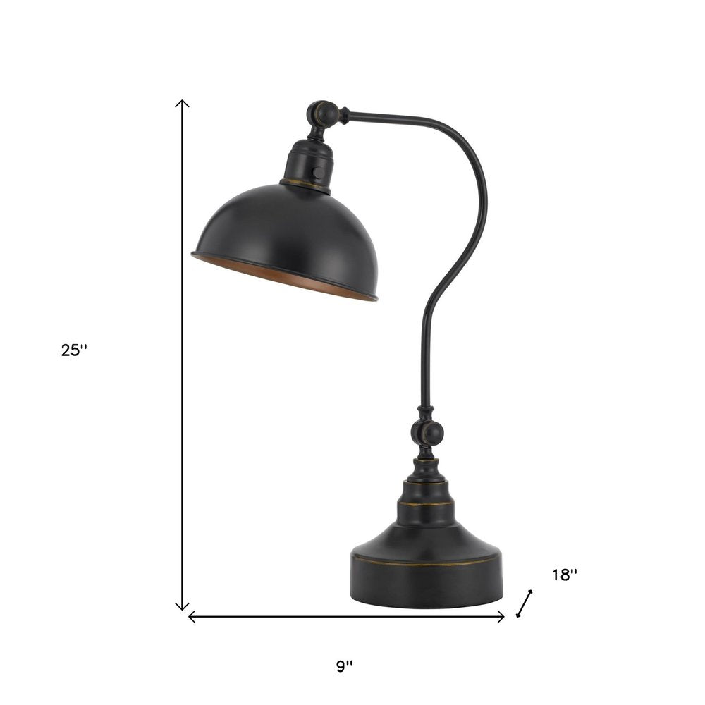 25" Distressed Gray Metal Adjustable Desk Lamp With Gray Dome Shade