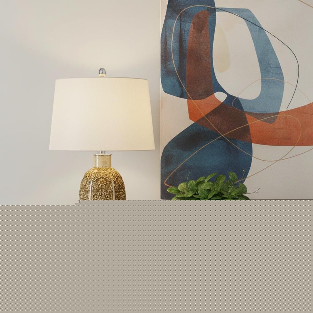 29" Brown Metal Table Lamp With Off White Empire Shade