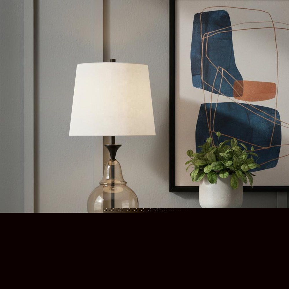 28" Clear Metal Table Lamp With White Empire Shade