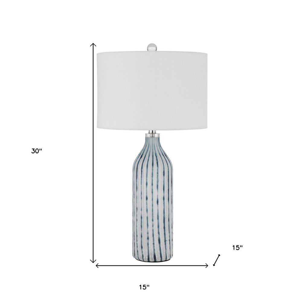 30" Gray And Aqua Glass Table Lamp With White Drum Shade