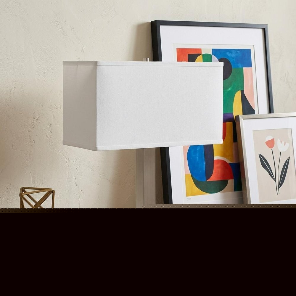 21" Nickel Metal Two Light Desk USB Table Lamp With White Shade